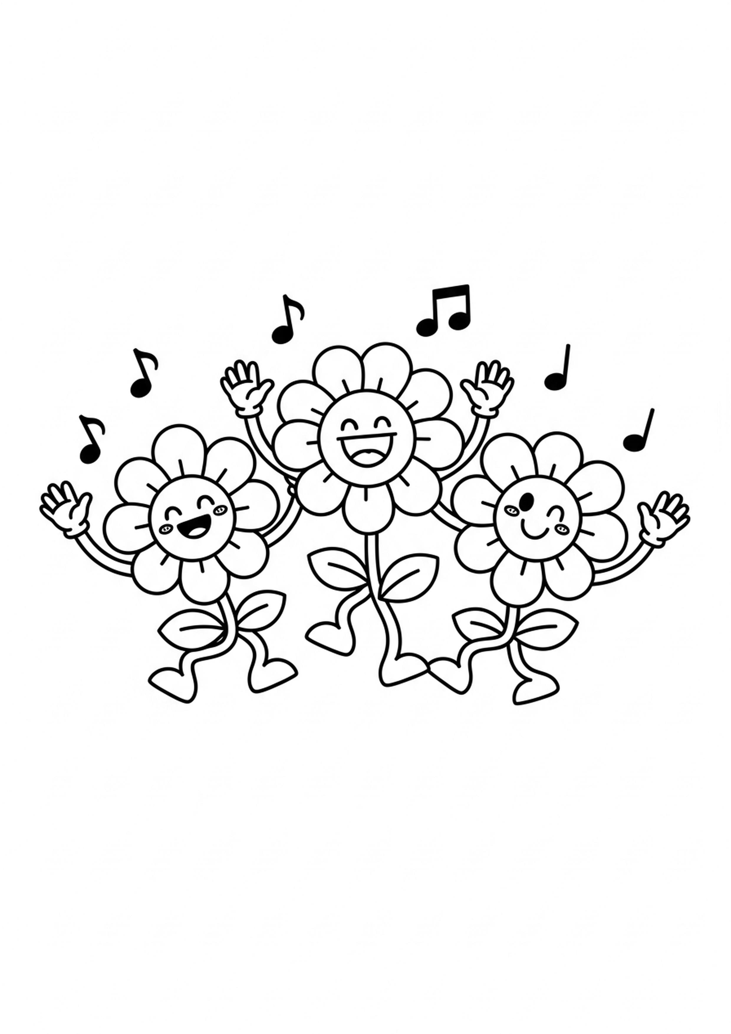 Coloriage fleur dansante a imprimer, dessin au trait simple pour enfants