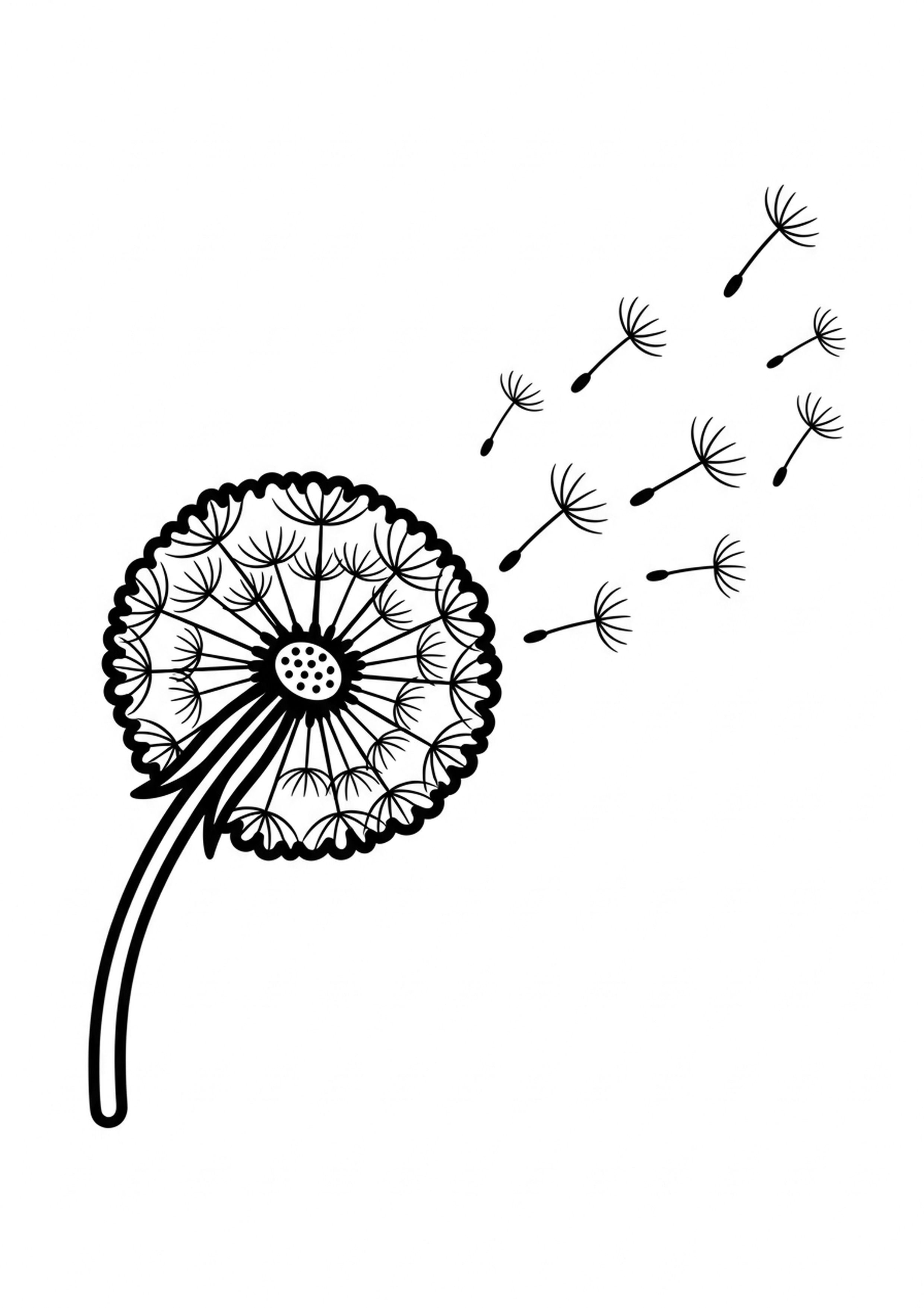 Coloriage pissenlit qui souffle a imprimer, dessin au trait simple pour enfants