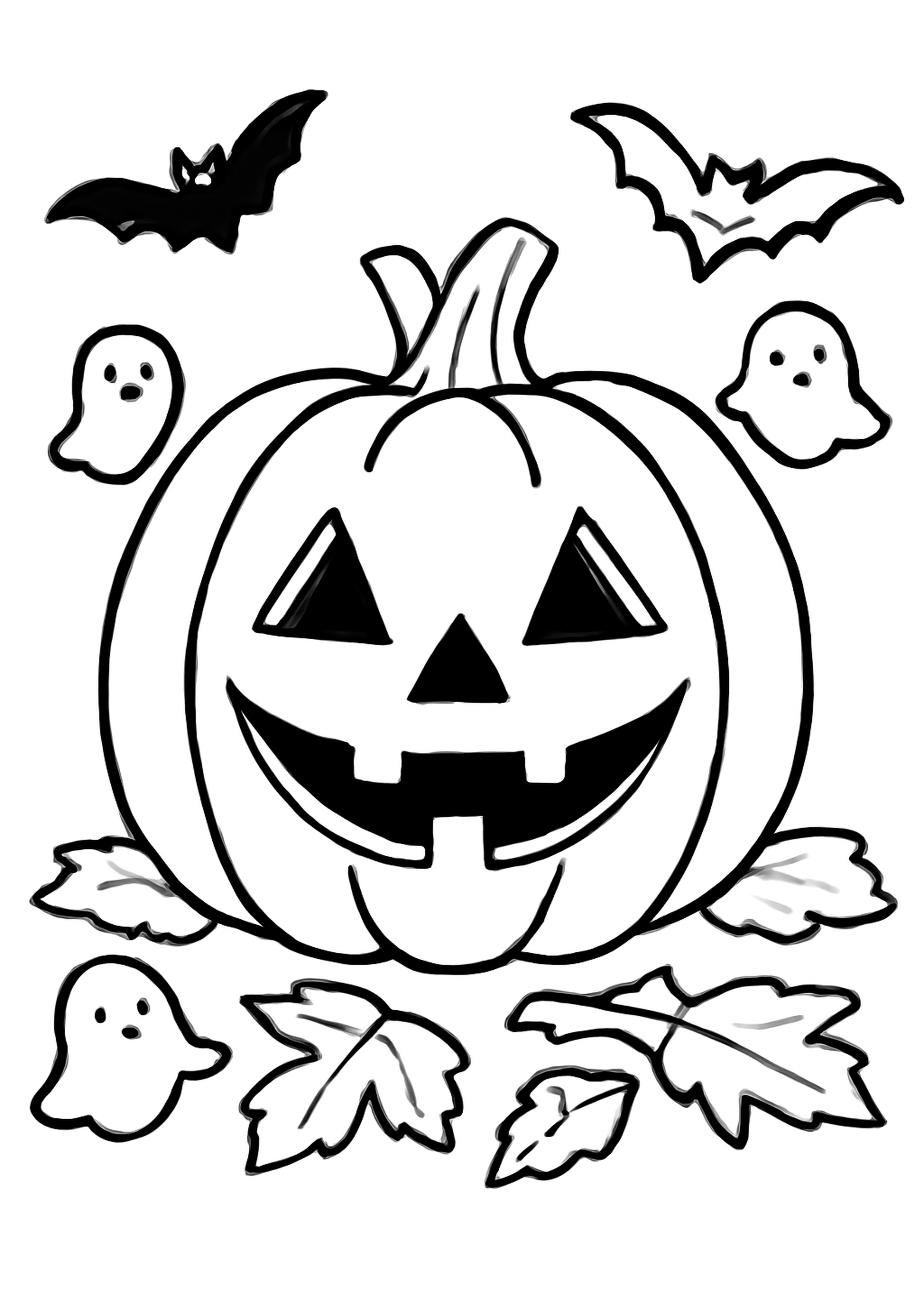 Coloriage citrouille jack-o-lantern a imprimer, dessin au trait simple pour enfants