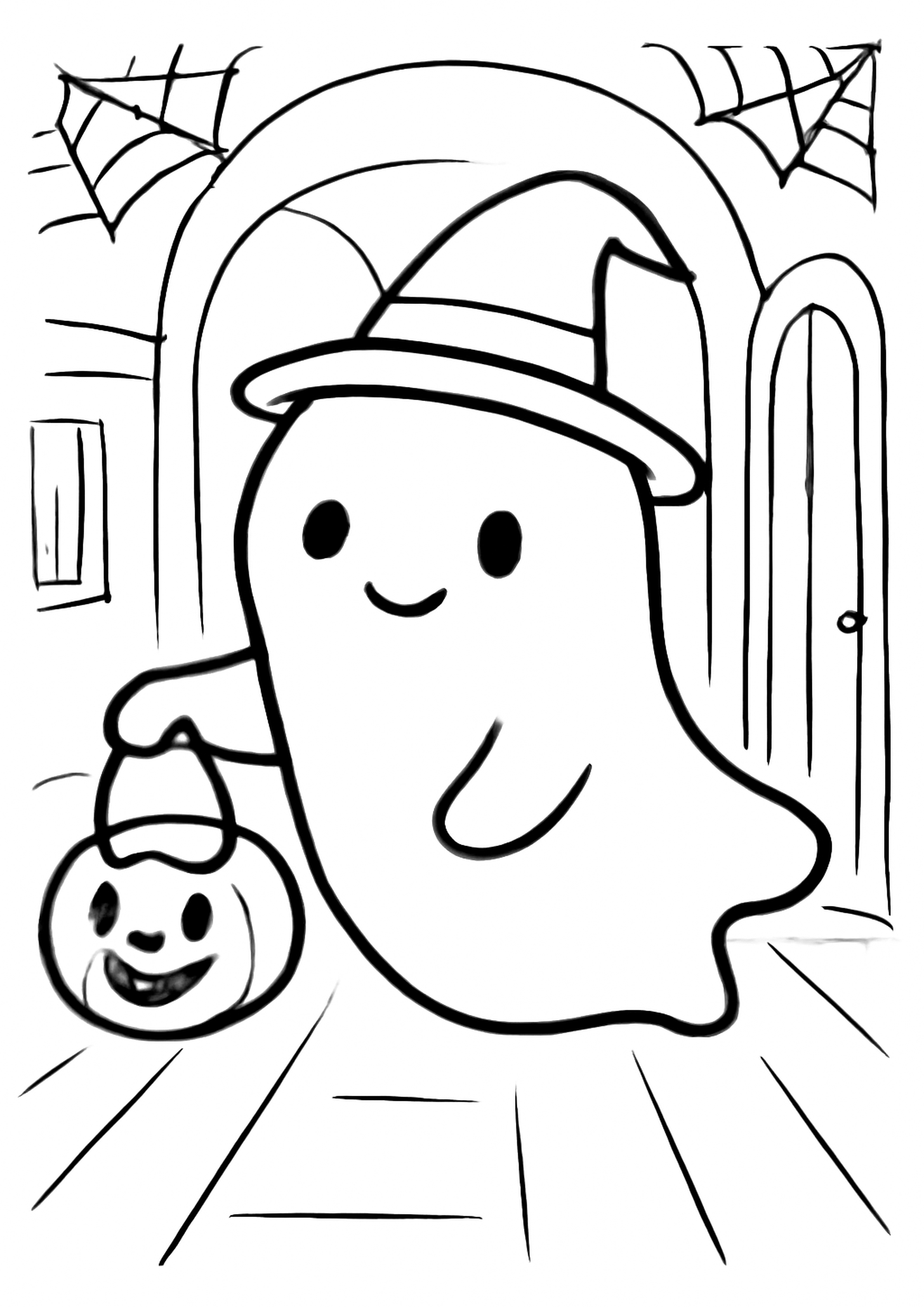 Coloriage fantome rigolo a imprimer, dessin au trait simple pour enfants