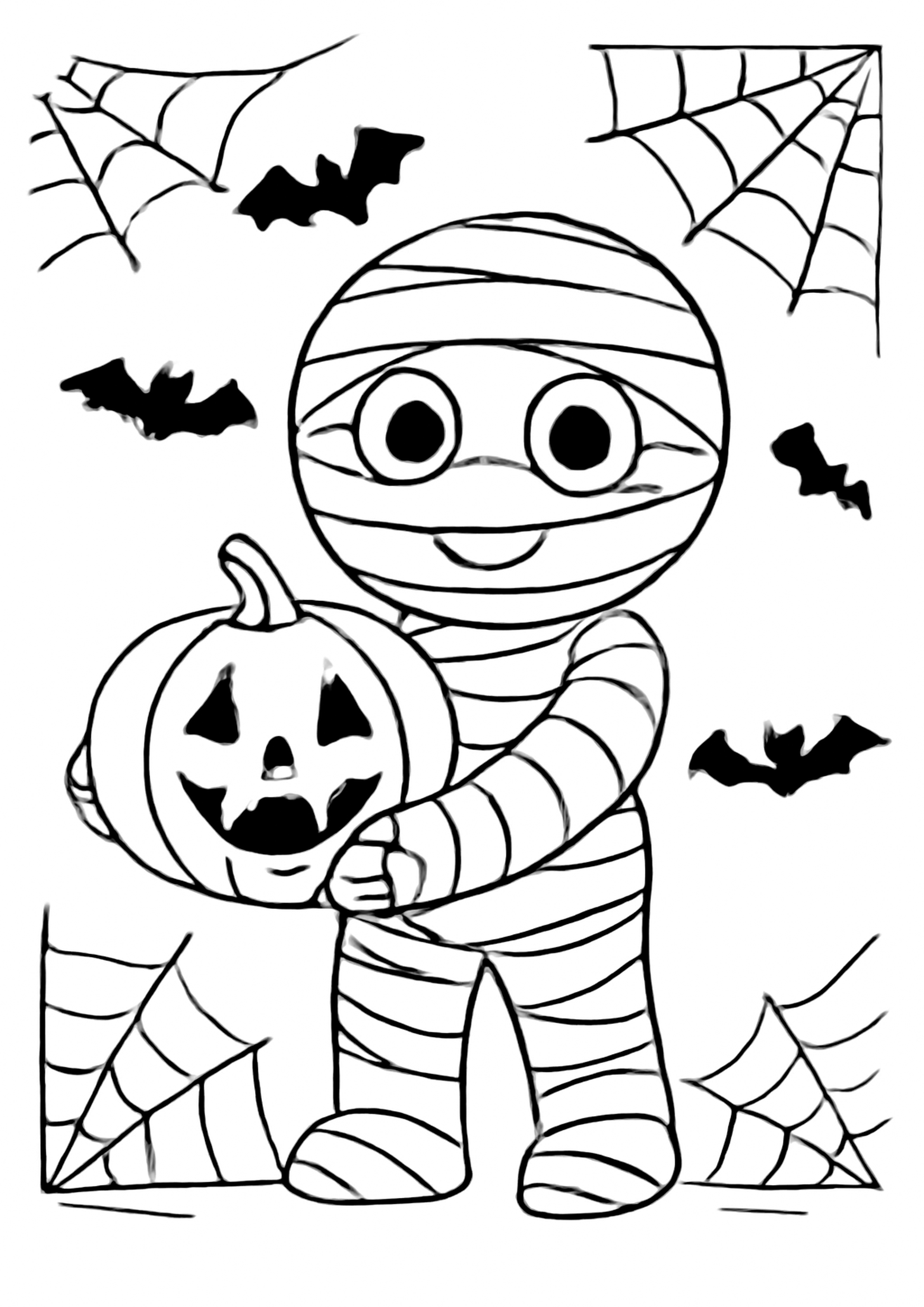 Coloriage momie avec bandages a imprimer, dessin au trait simple pour enfants