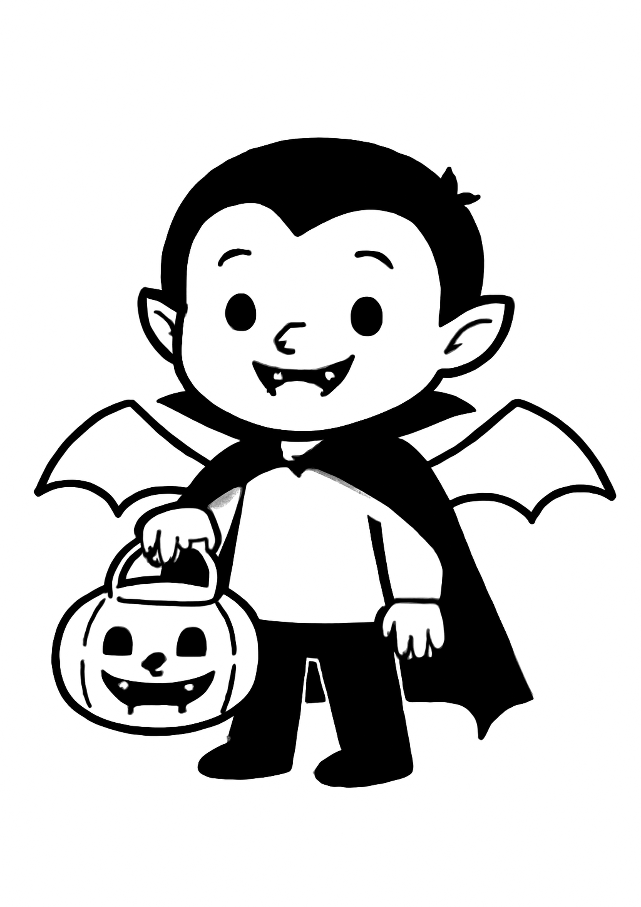 Coloriage petit vampire a imprimer, dessin au trait simple pour enfants