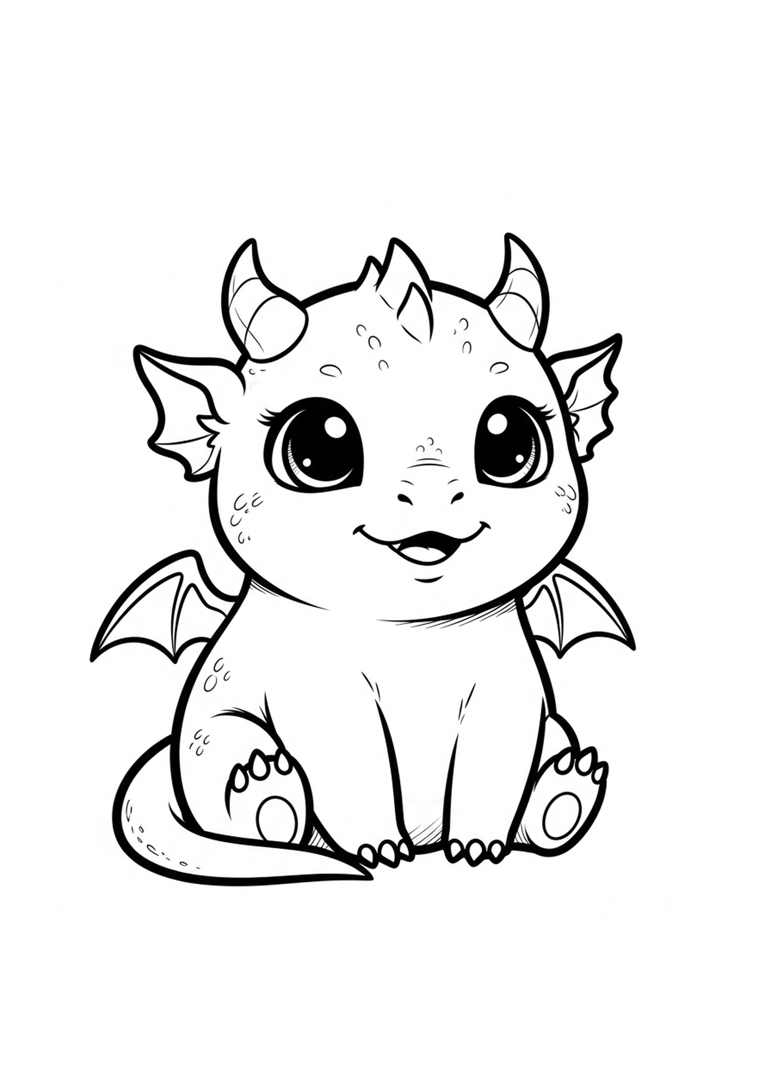 Coloriage bebe dragon kawaii a imprimer, dessin au trait simple pour enfants