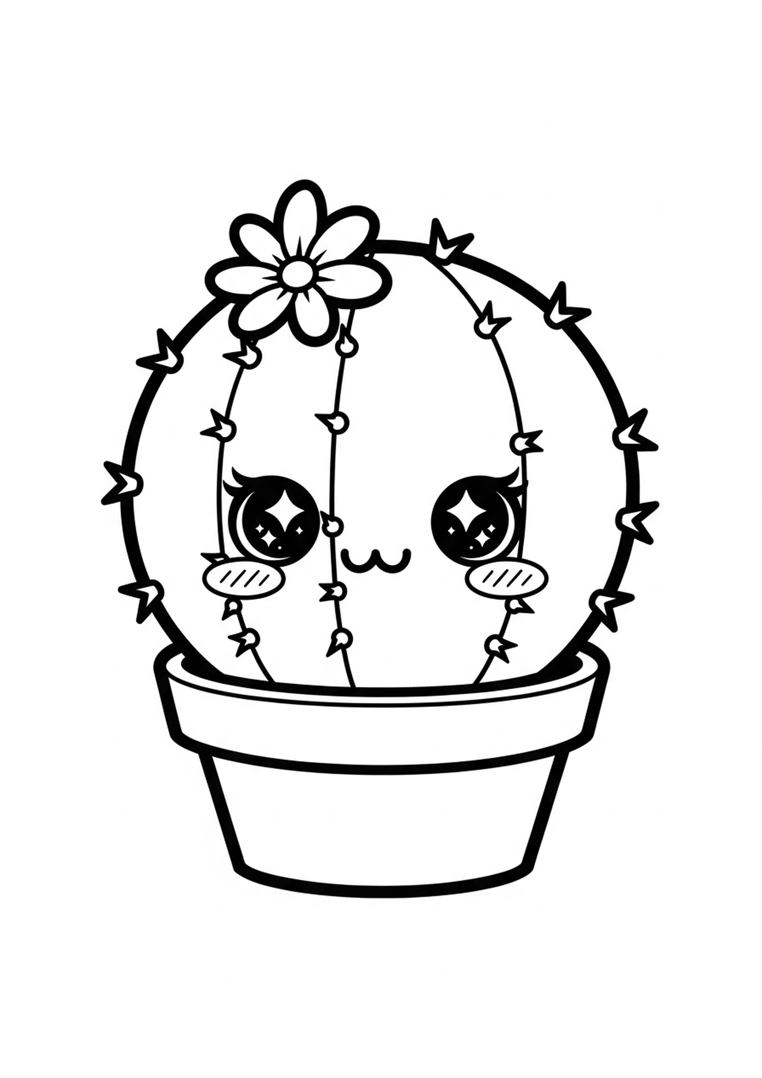 Coloriage cactus kawaii a imprimer, dessin au trait simple pour enfants