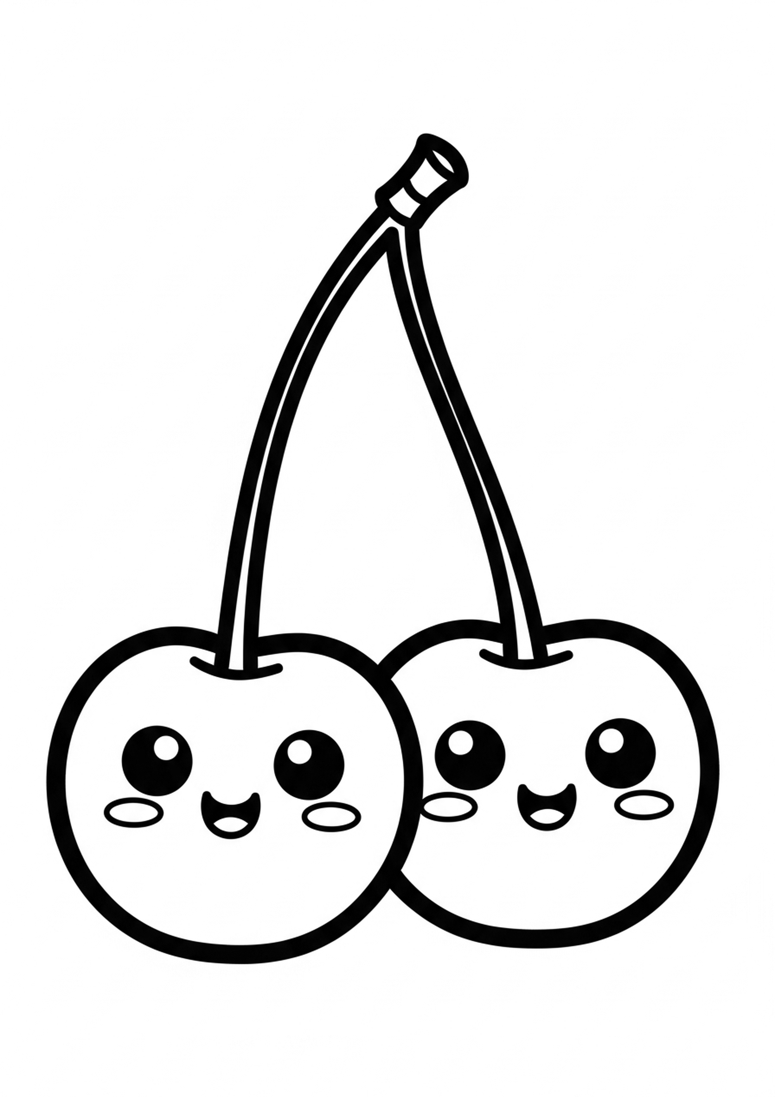 Coloriage cerises kawaii a imprimer, dessin au trait simple pour enfants