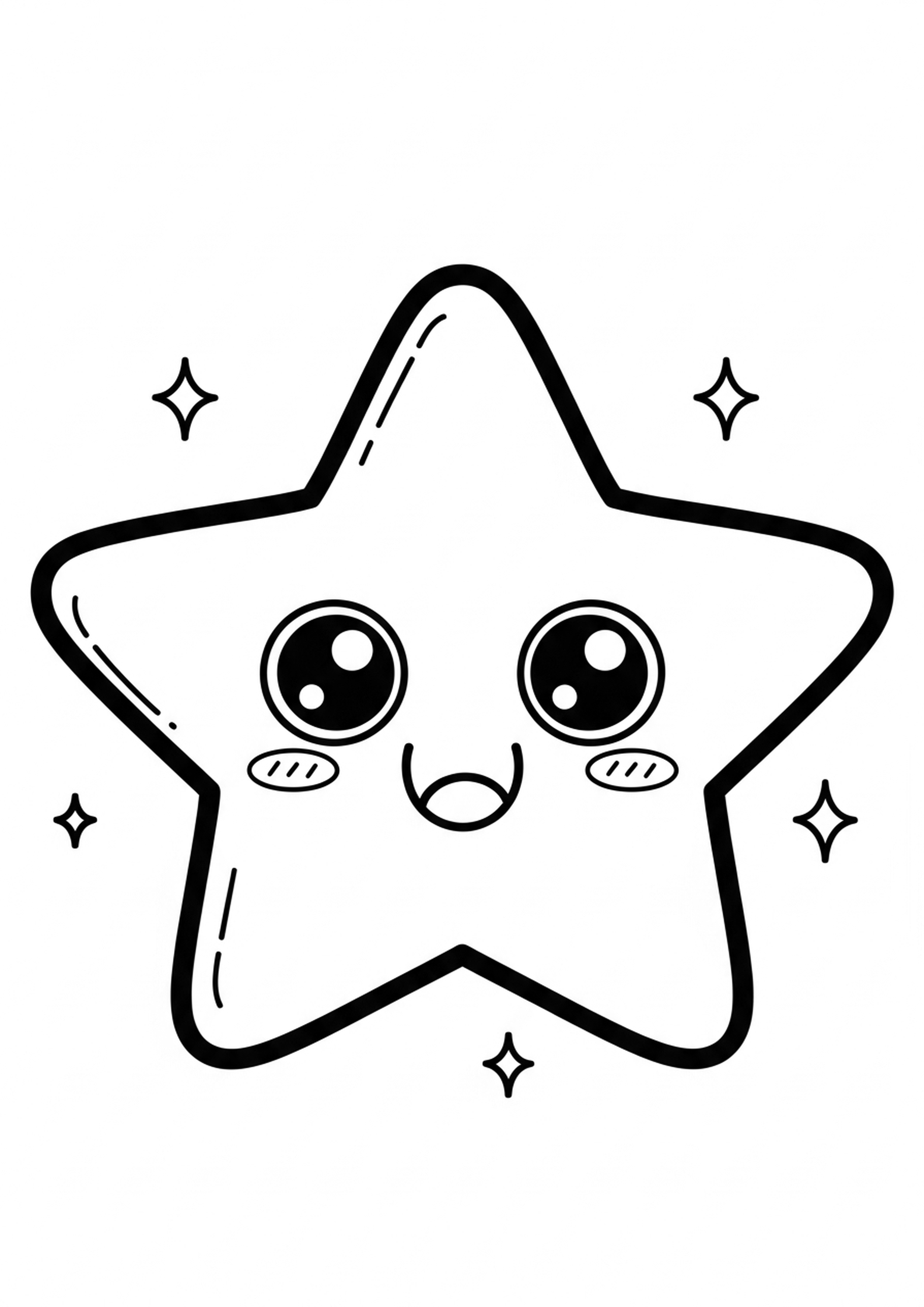 Coloriage etoile kawaii a imprimer, dessin au trait simple pour enfants