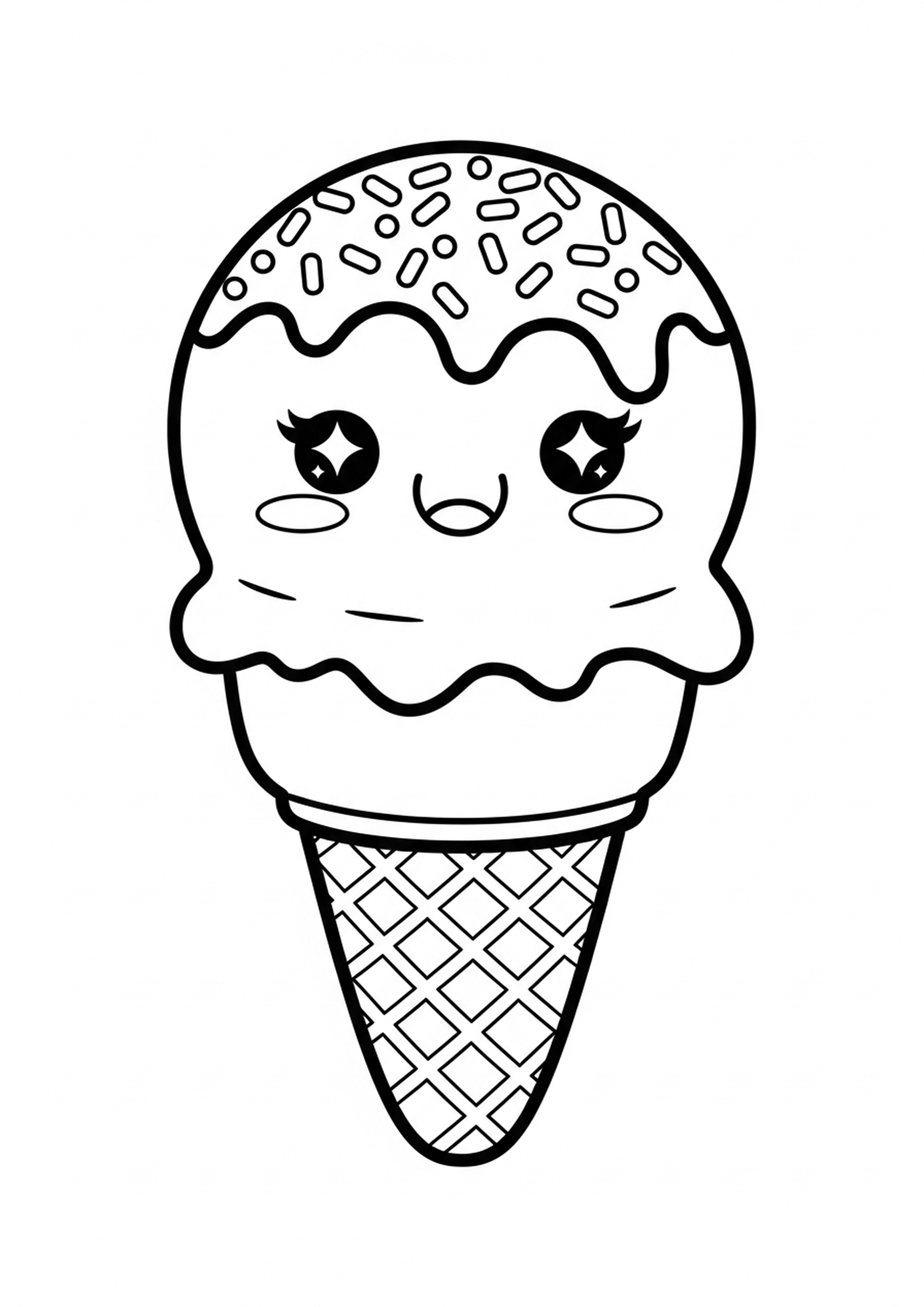 Coloriage glace kawaii a imprimer, dessin au trait simple pour enfants