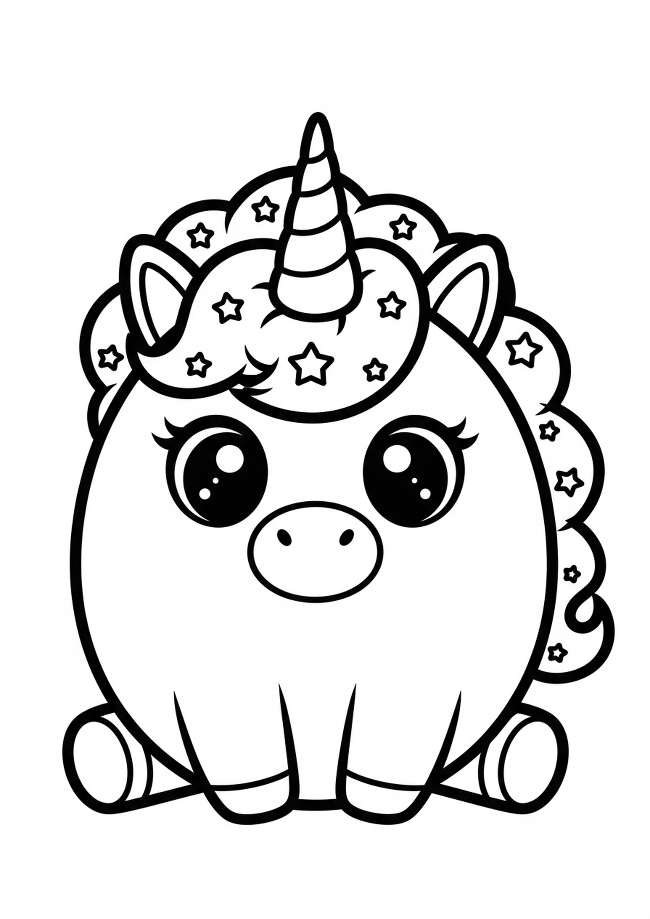 Coloriage licorne kawaii a imprimer, dessin au trait simple pour enfants