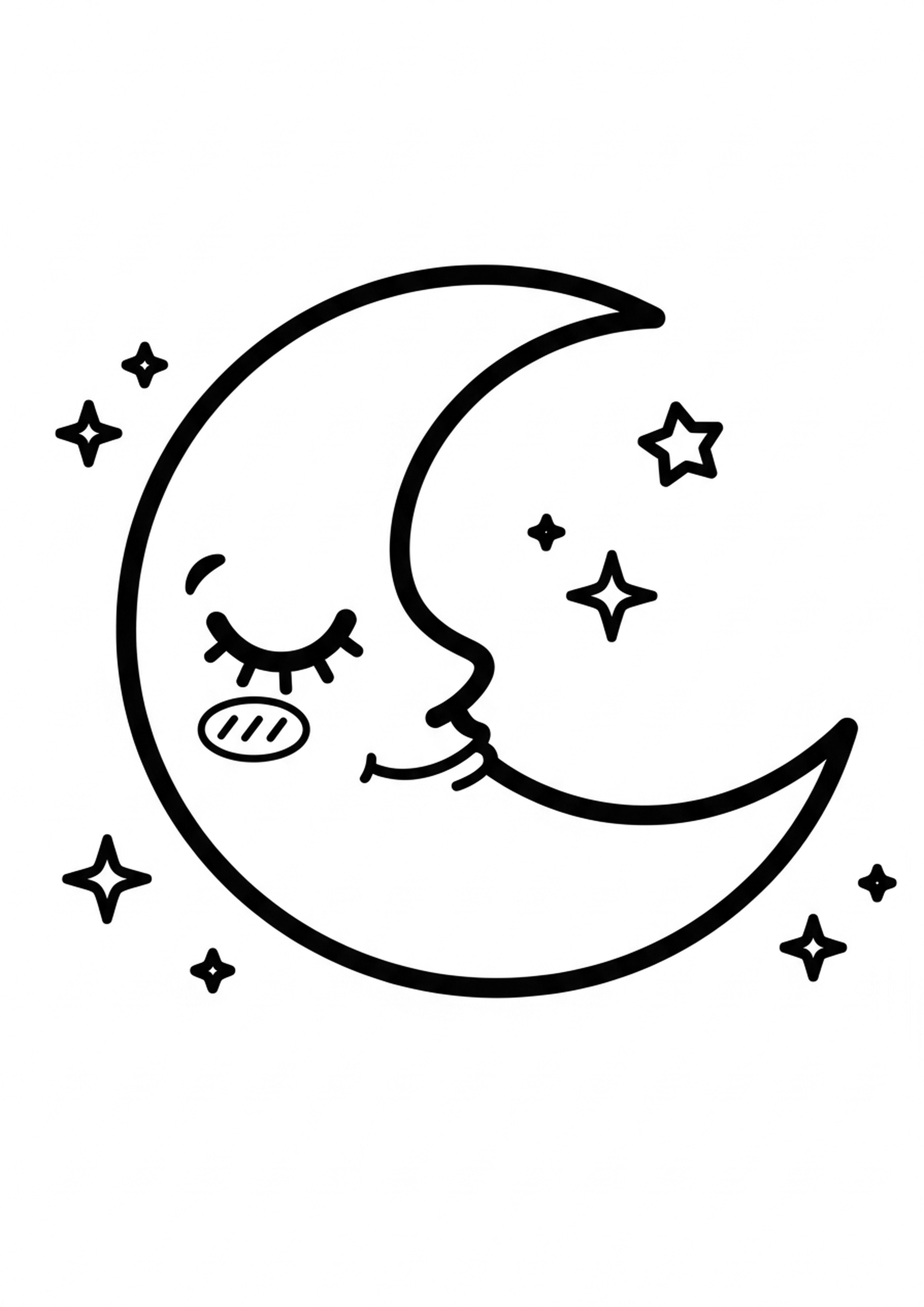 Coloriage lune kawaii a imprimer, dessin au trait simple pour enfants