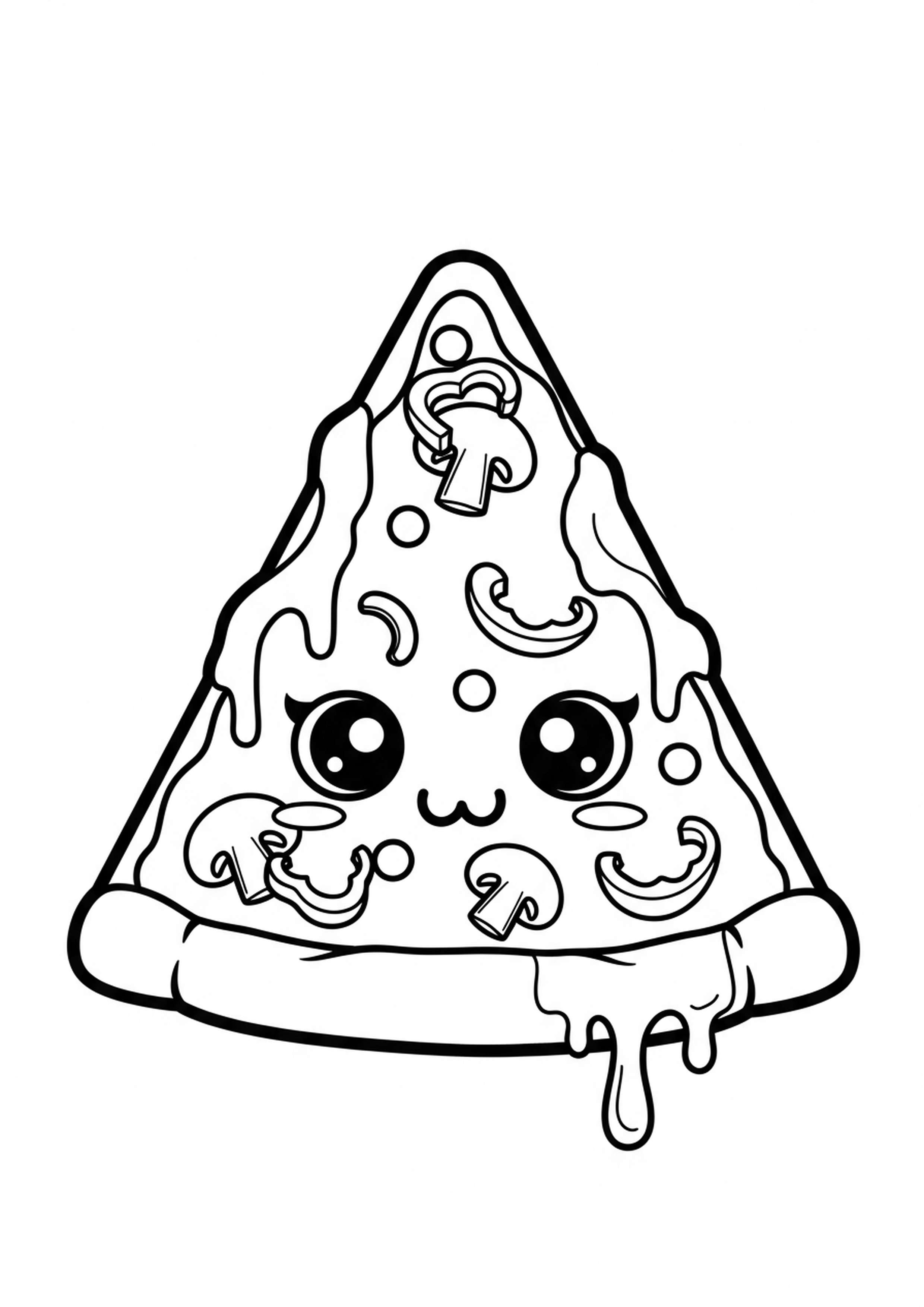 Coloriage pizza kawaii a imprimer, dessin au trait simple pour enfants
