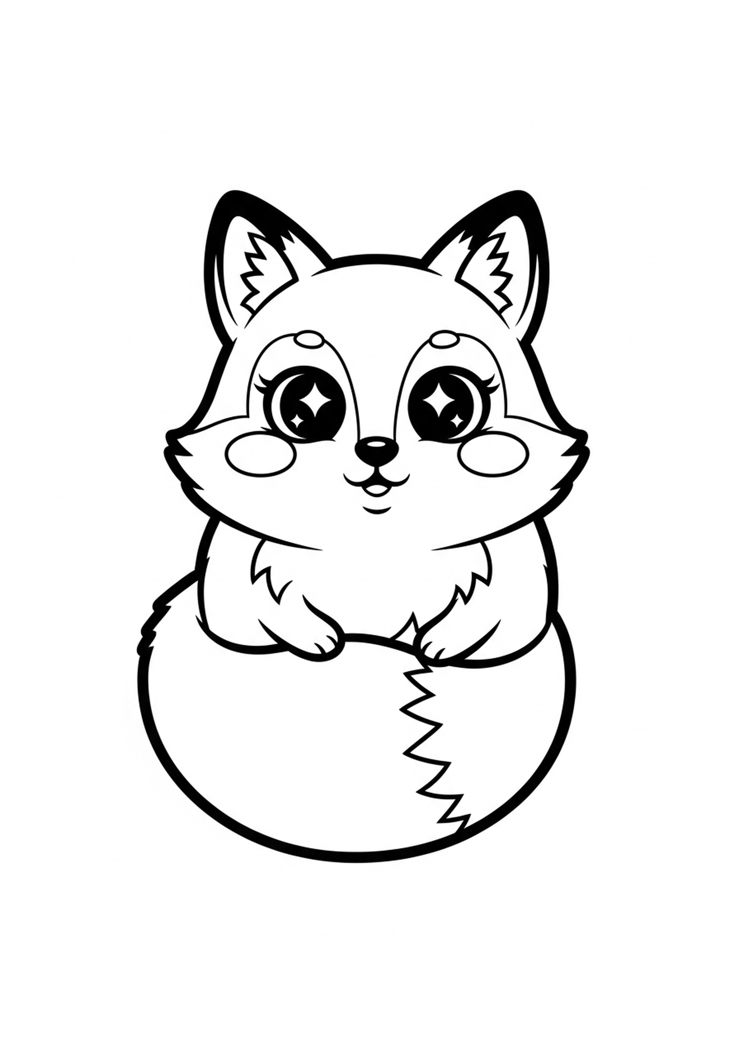 Coloriage renard kawaii a imprimer, dessin au trait simple pour enfants