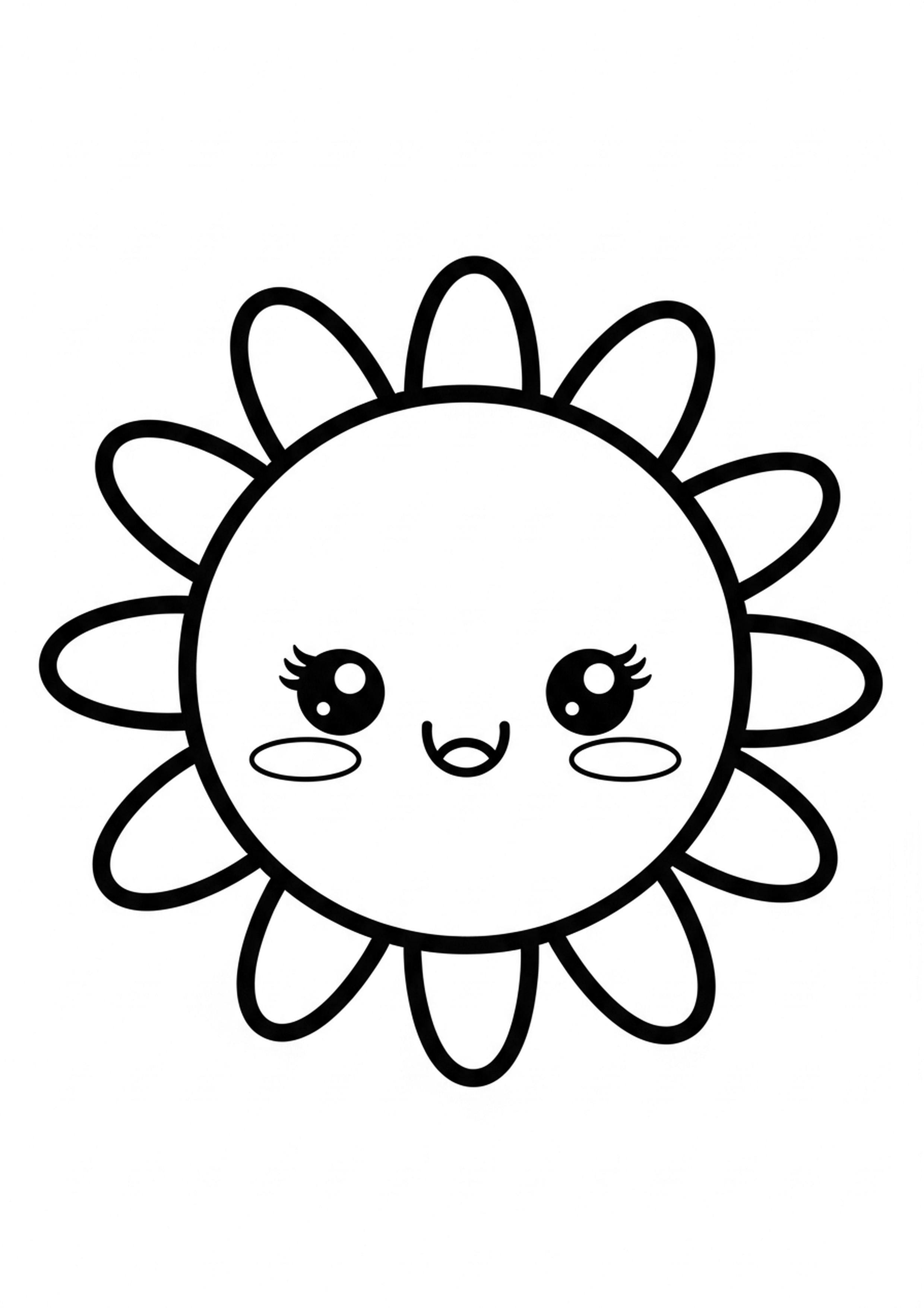 Coloriage soleil kawaii a imprimer, dessin au trait simple pour enfants