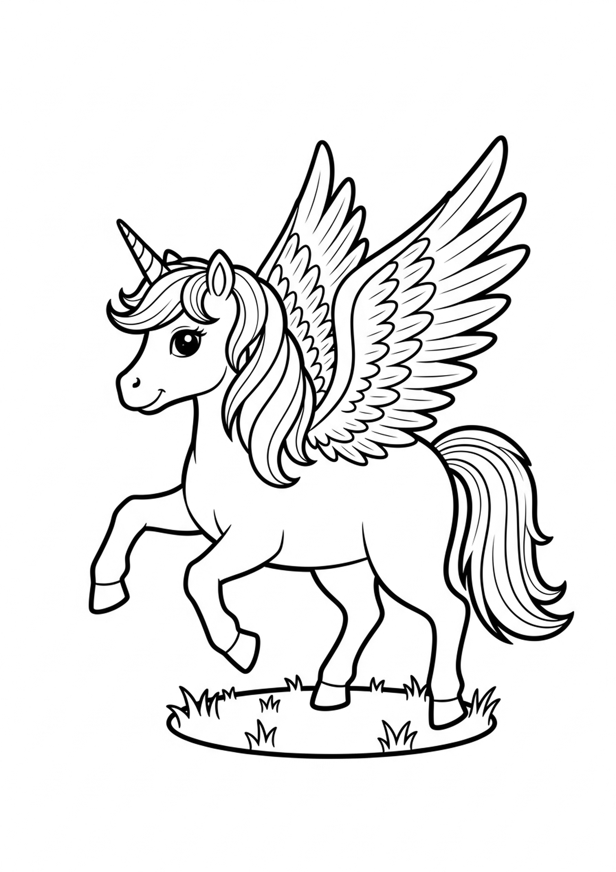 Coloriage licorne ailee a imprimer, dessin au trait simple pour enfants
