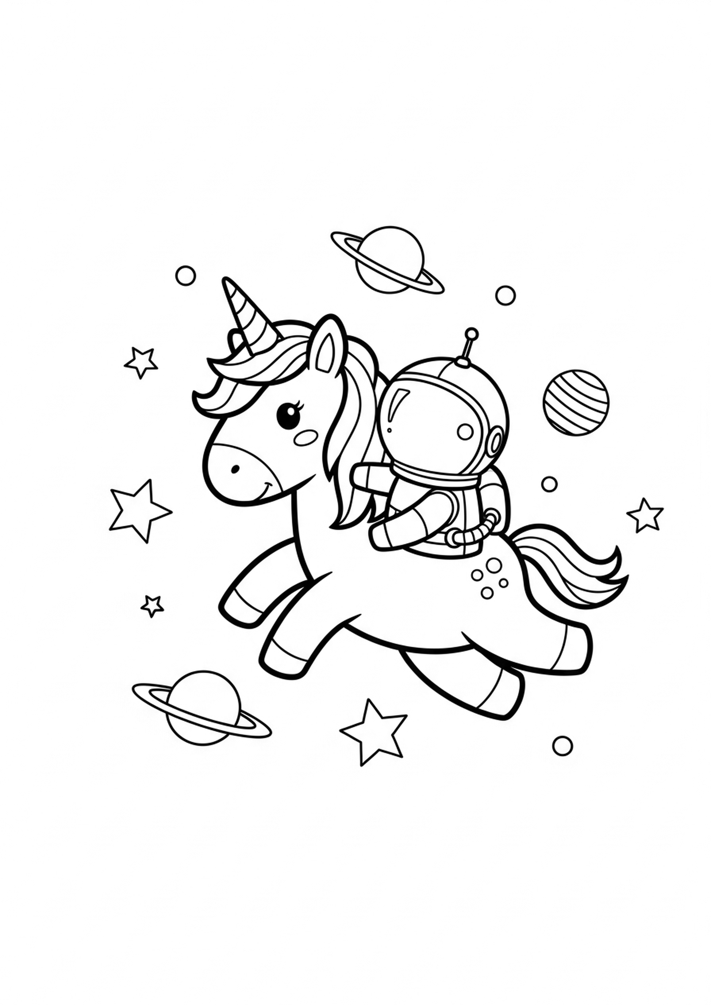 Coloriage licorne dans l espace a imprimer, dessin au trait simple pour enfants