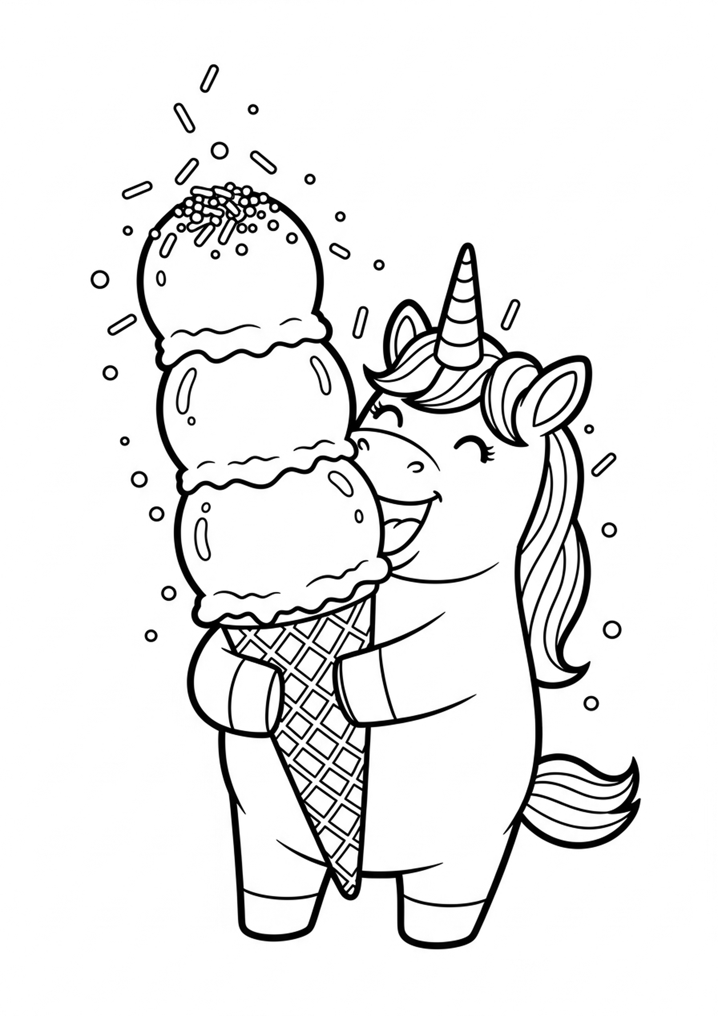 Coloriage licorne et la glace a imprimer, dessin au trait simple pour enfants