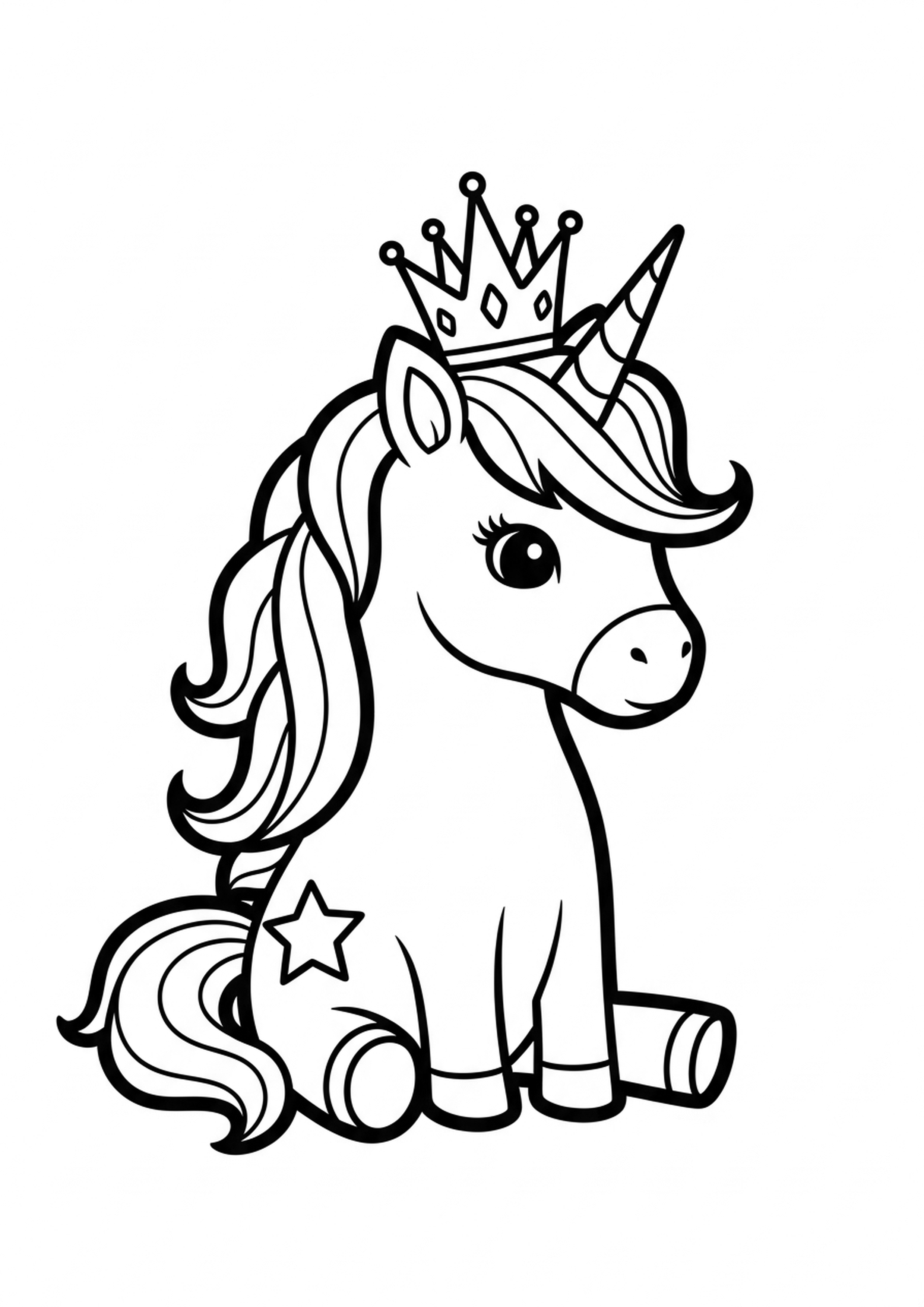 Coloriage licorne princesse a imprimer, dessin au trait simple pour enfants