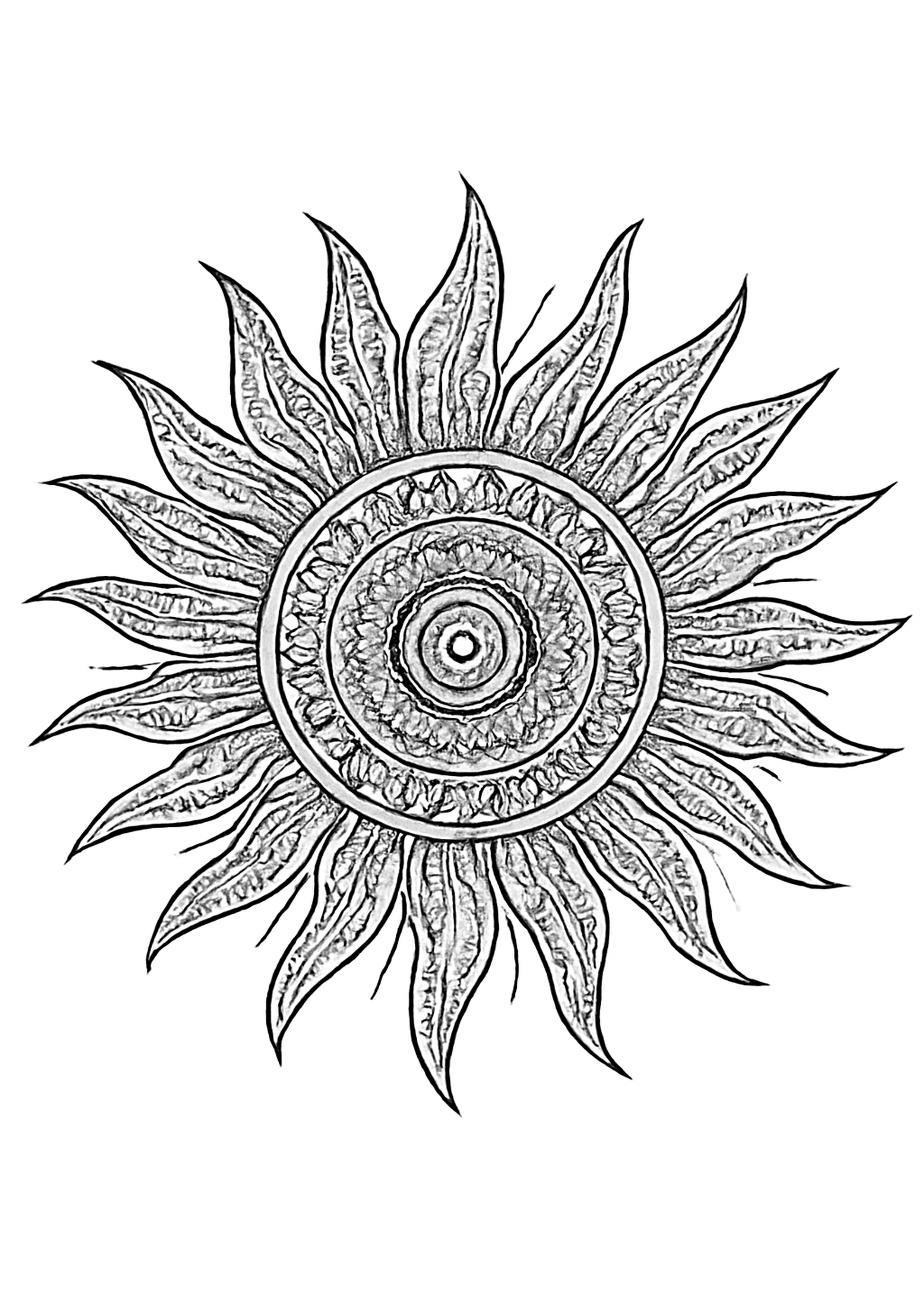 Coloriage mandala soleil a imprimer, dessin au trait simple pour enfants