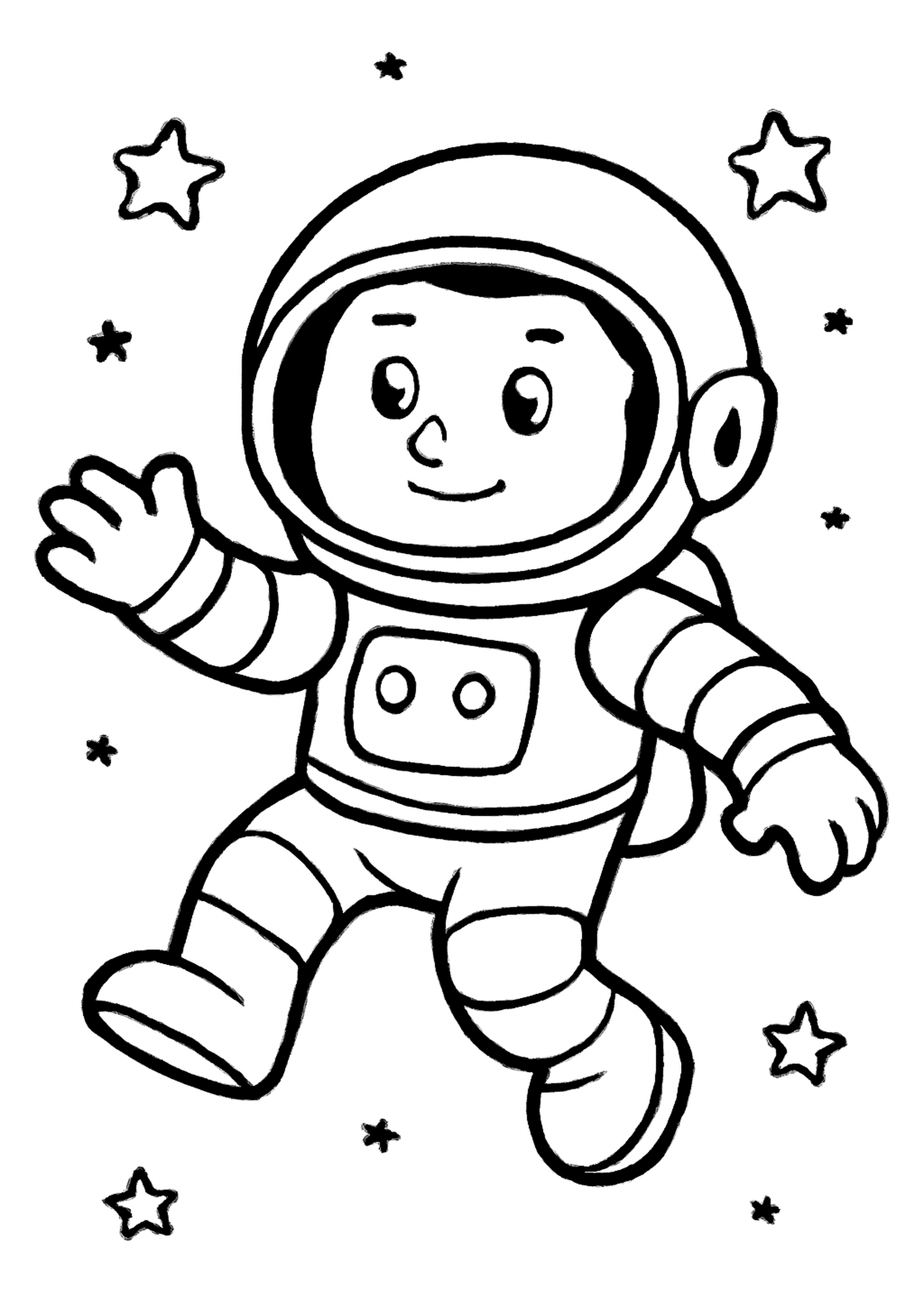 Coloriage astronaute aventurier a imprimer, dessin au trait simple pour enfants