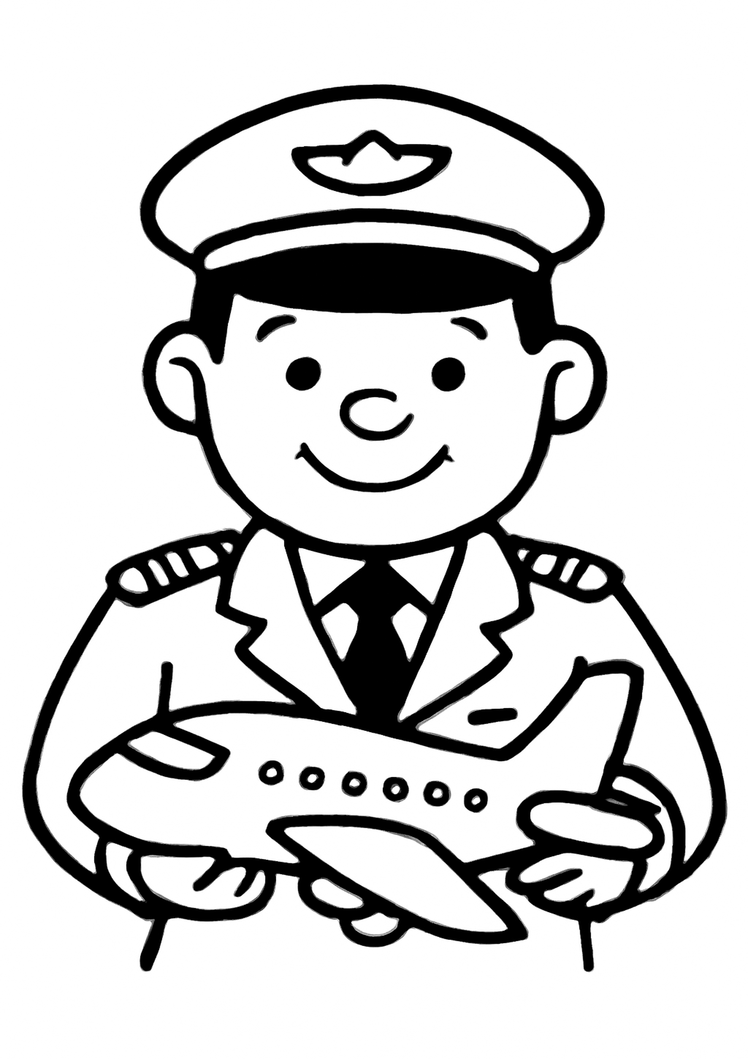 Coloriage pilote courageux a imprimer, dessin au trait simple pour enfants