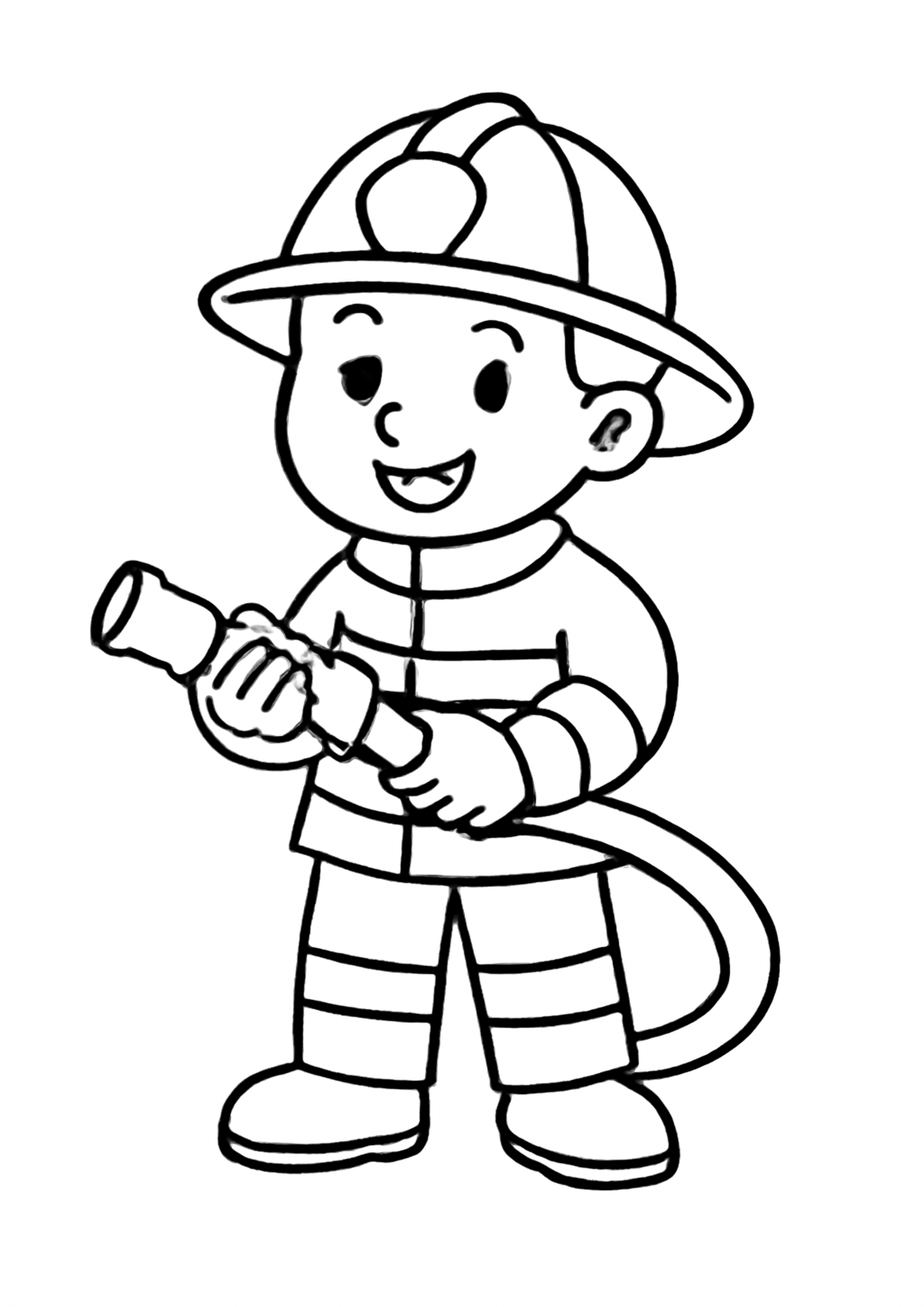 Coloriage brave pompier a imprimer, dessin au trait simple pour enfants