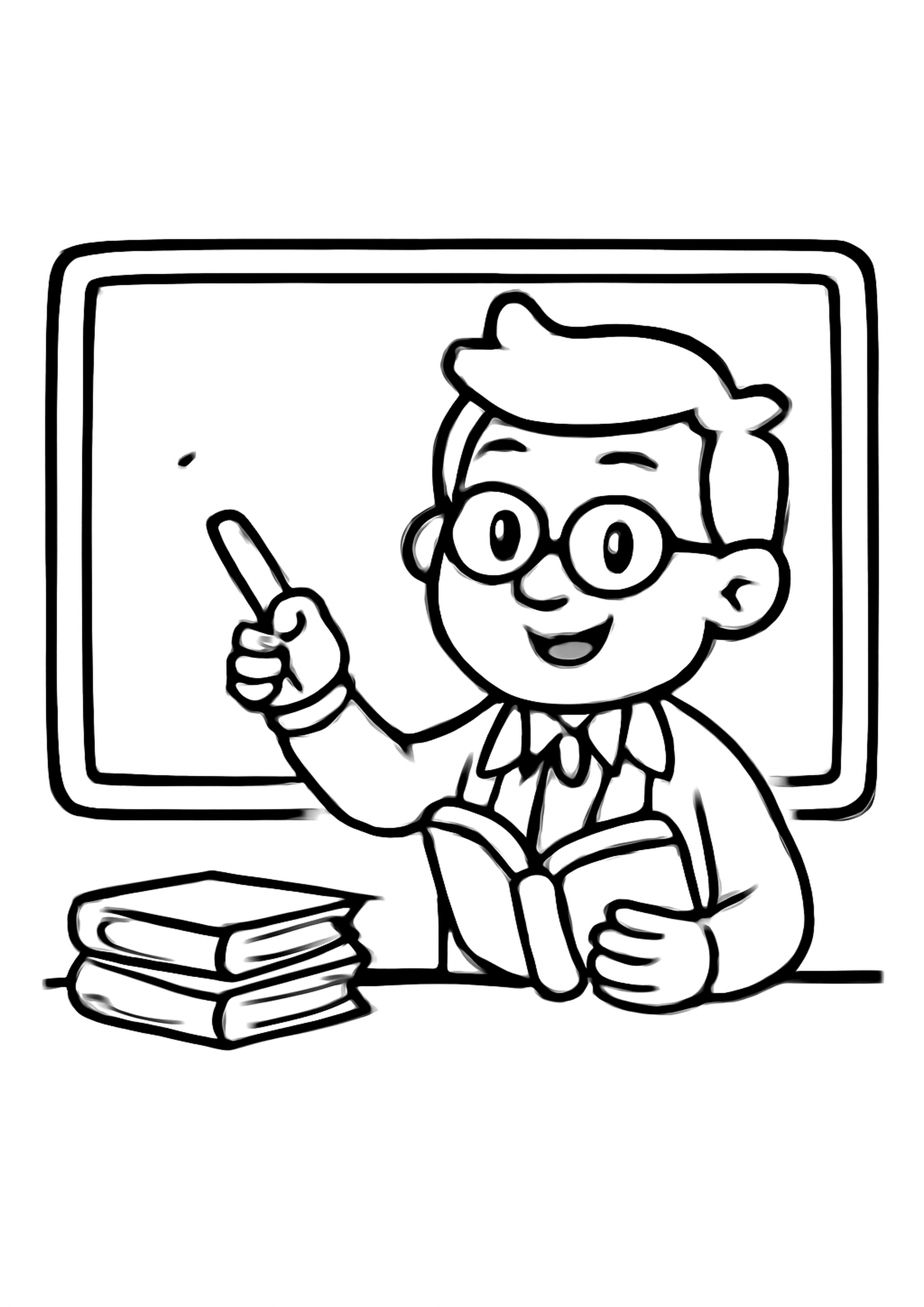 Coloriage professeur savant a imprimer, dessin au trait simple pour enfants