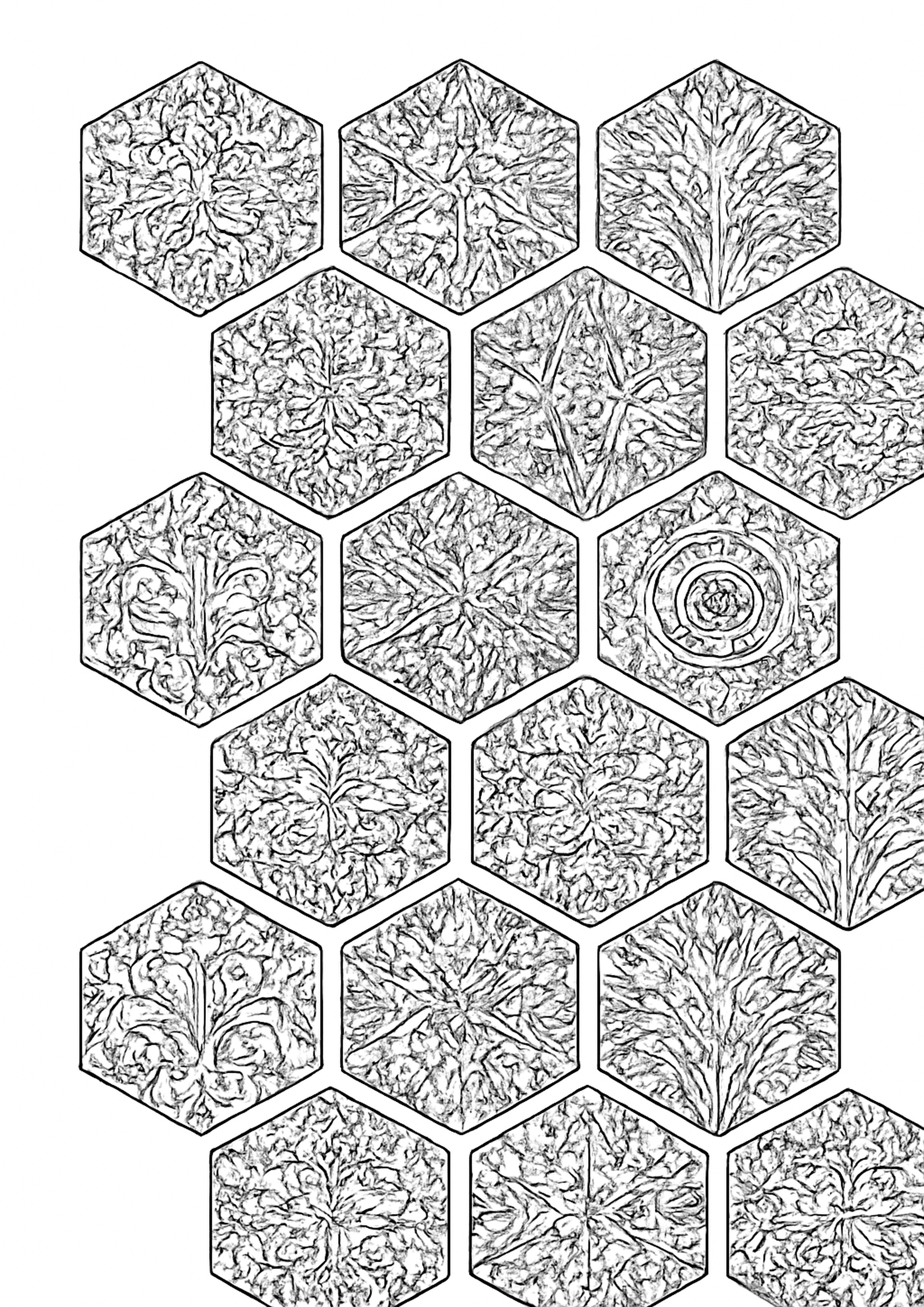 Coloriage mosaique hexagonale a imprimer, dessin au trait simple pour enfants