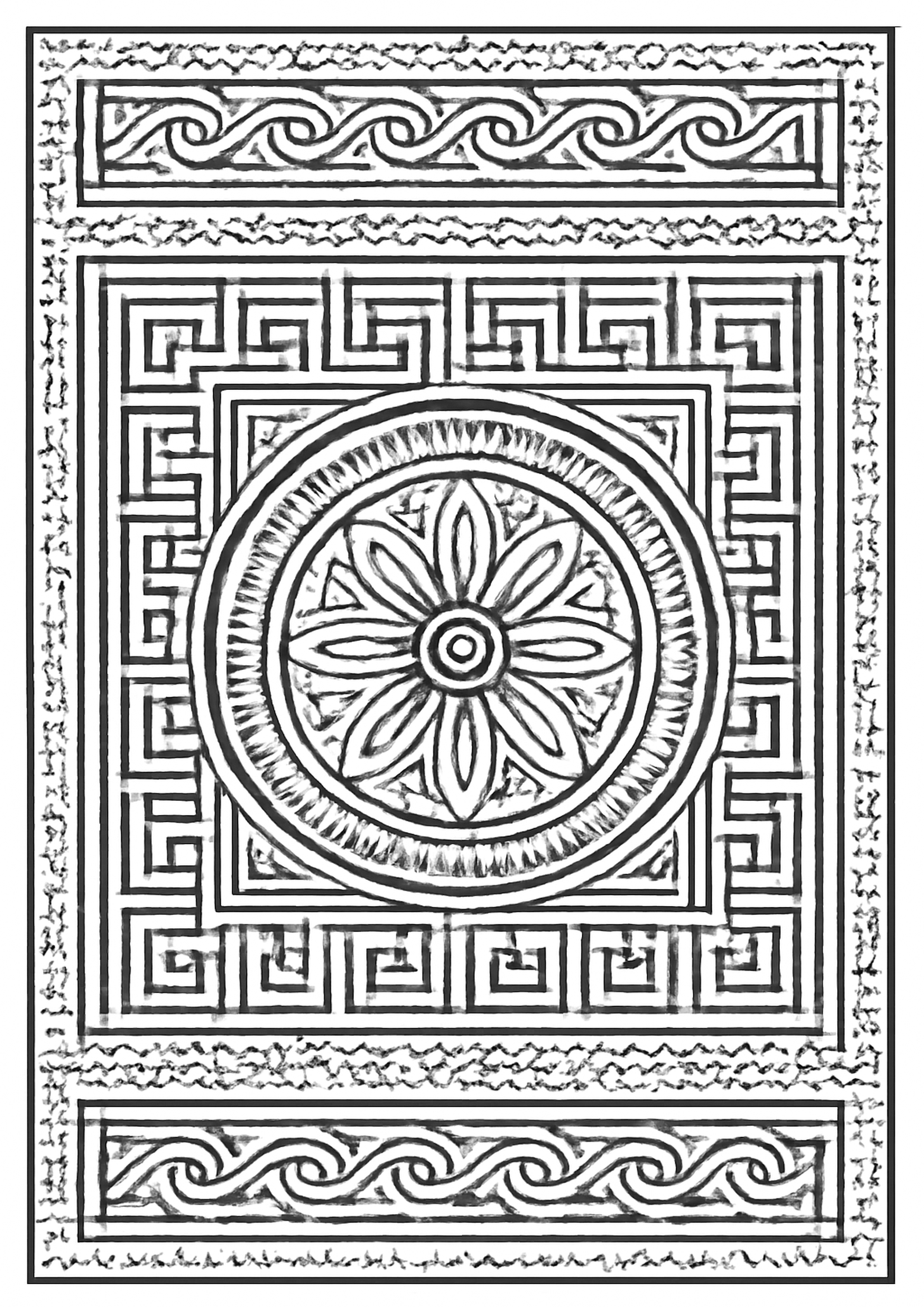 Coloriage mosaique romaine a imprimer, dessin au trait simple pour enfants