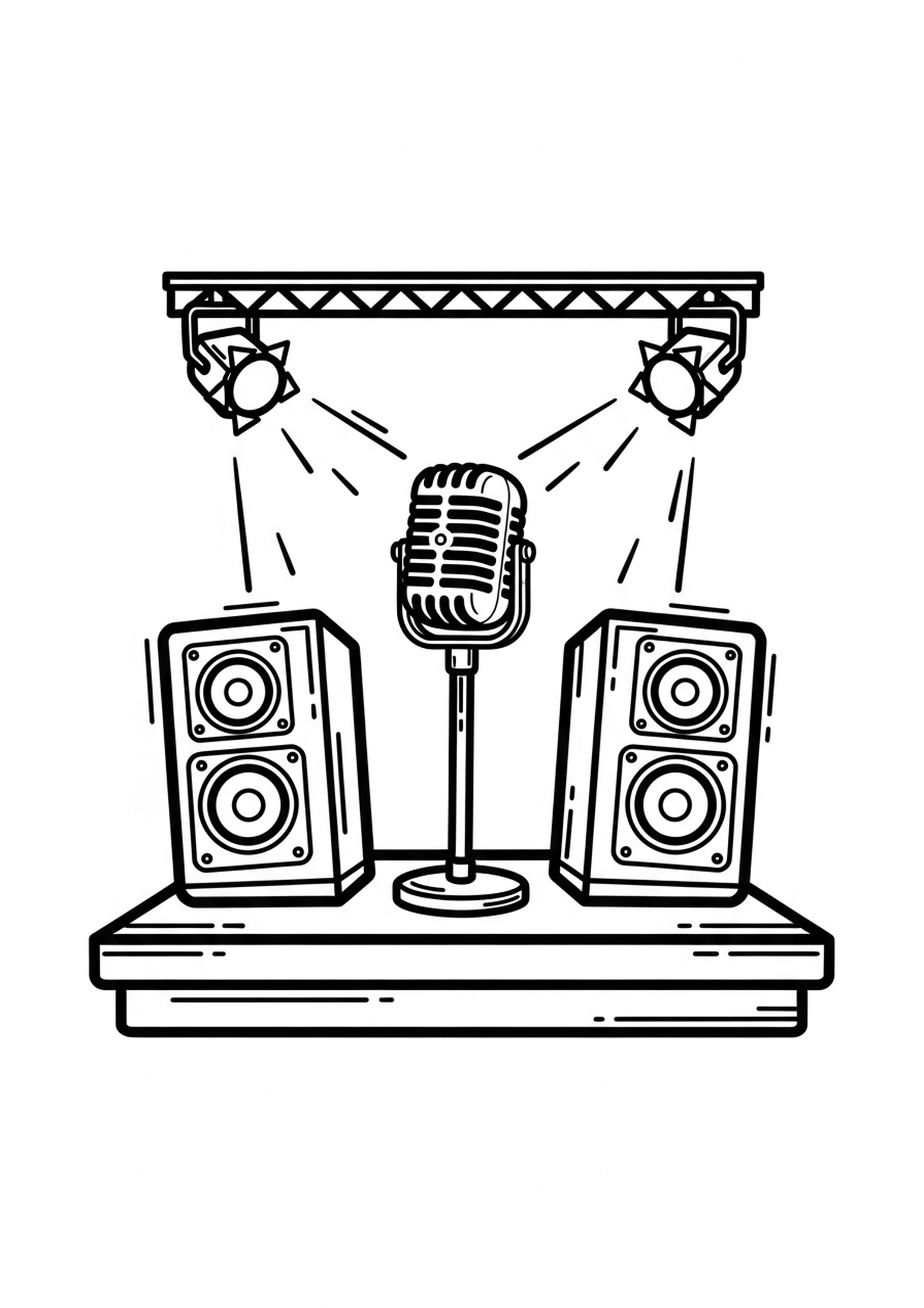 Coloriage scene de concert a imprimer, dessin au trait simple pour enfants