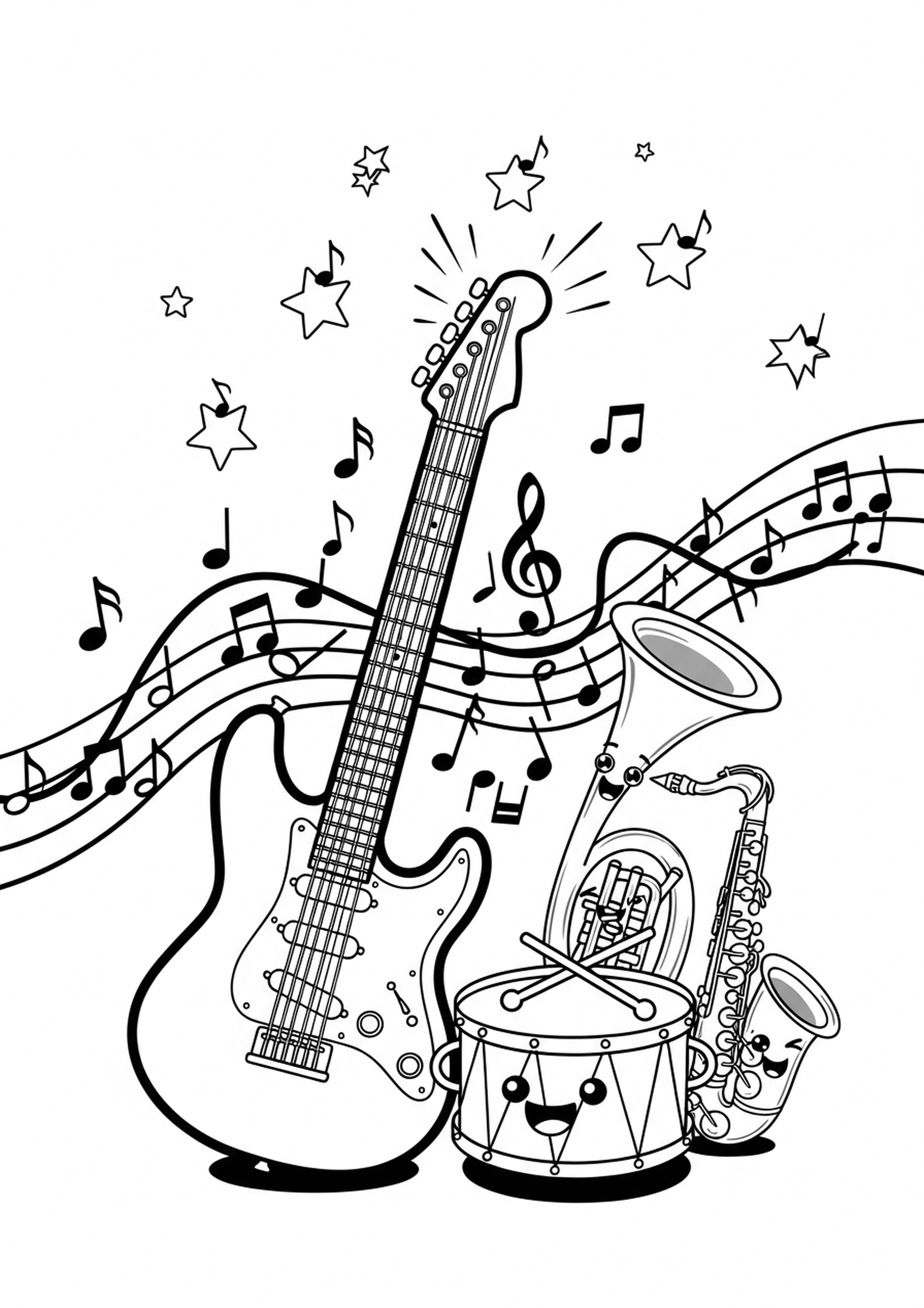 Coloriage guitare electrique a imprimer, dessin au trait simple pour enfants