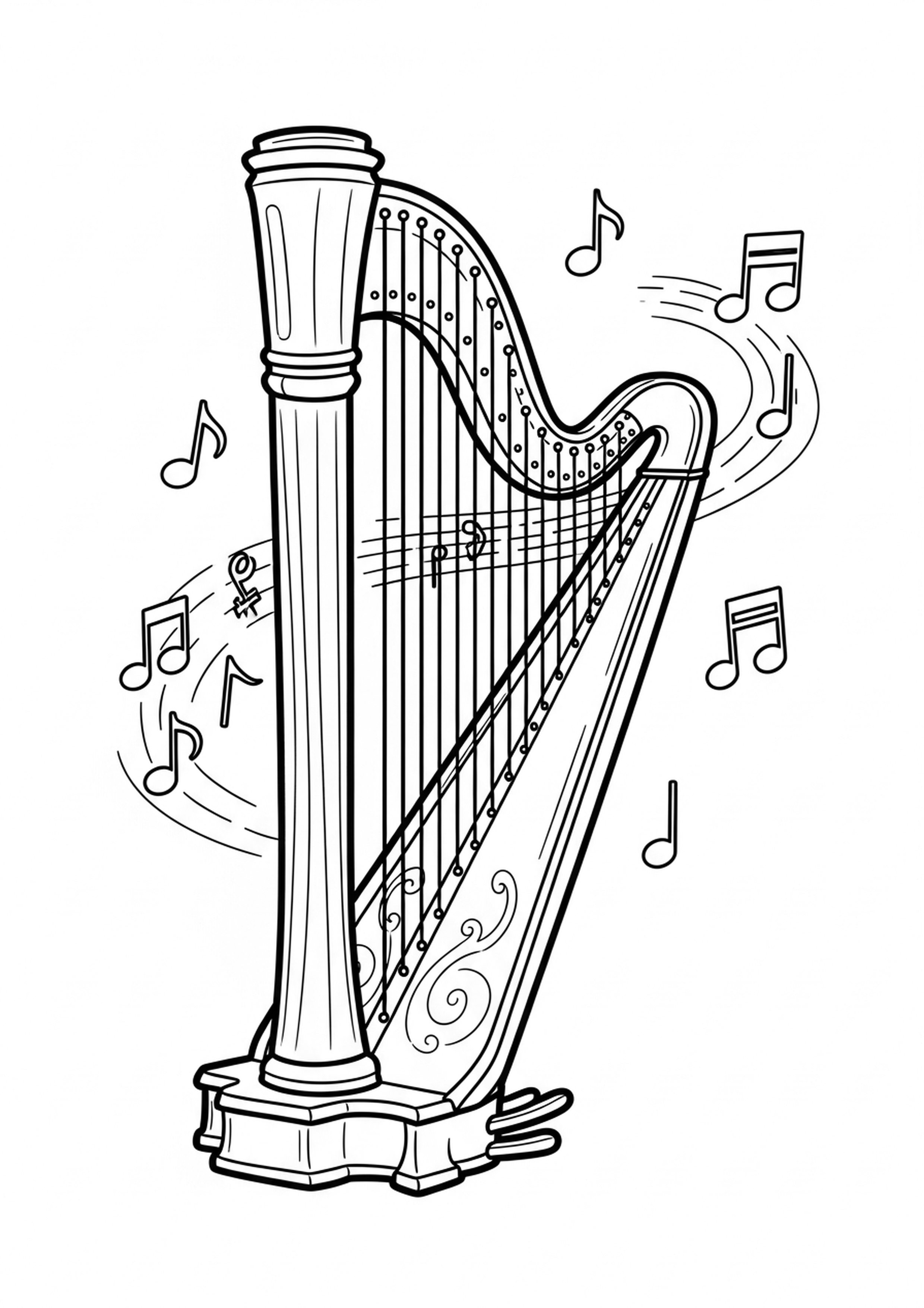 Coloriage harpe classique a imprimer, dessin au trait simple pour enfants