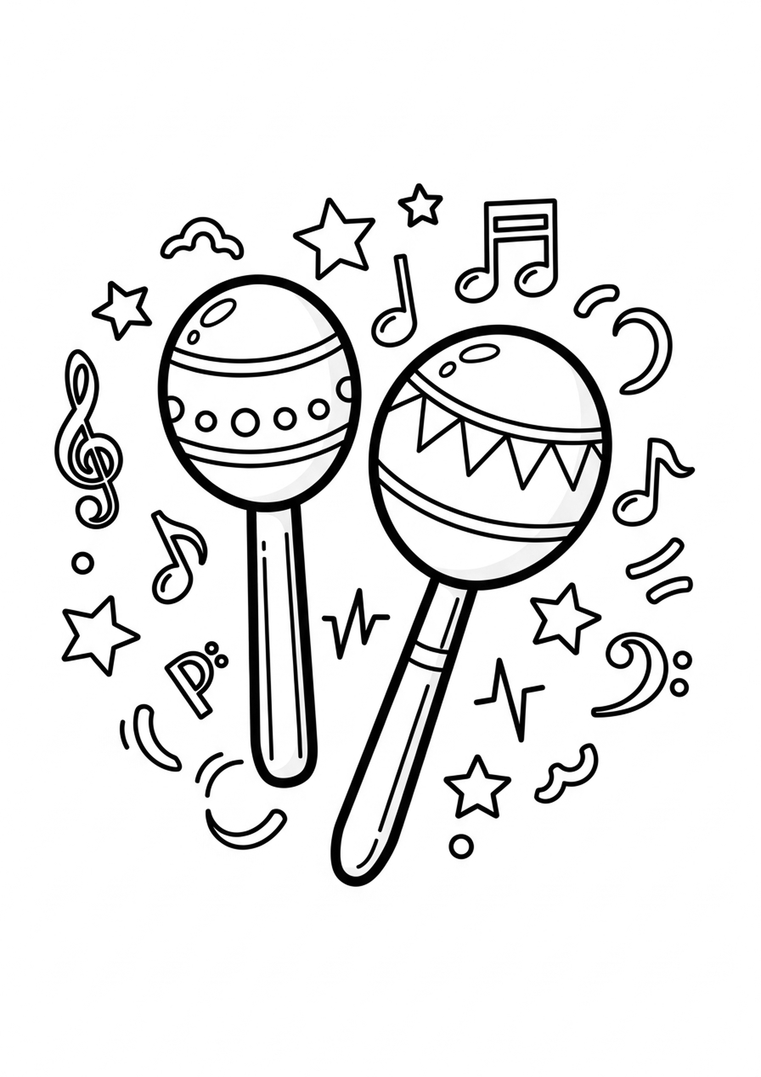 Coloriage maracas et percussions a imprimer, dessin au trait simple pour enfants
