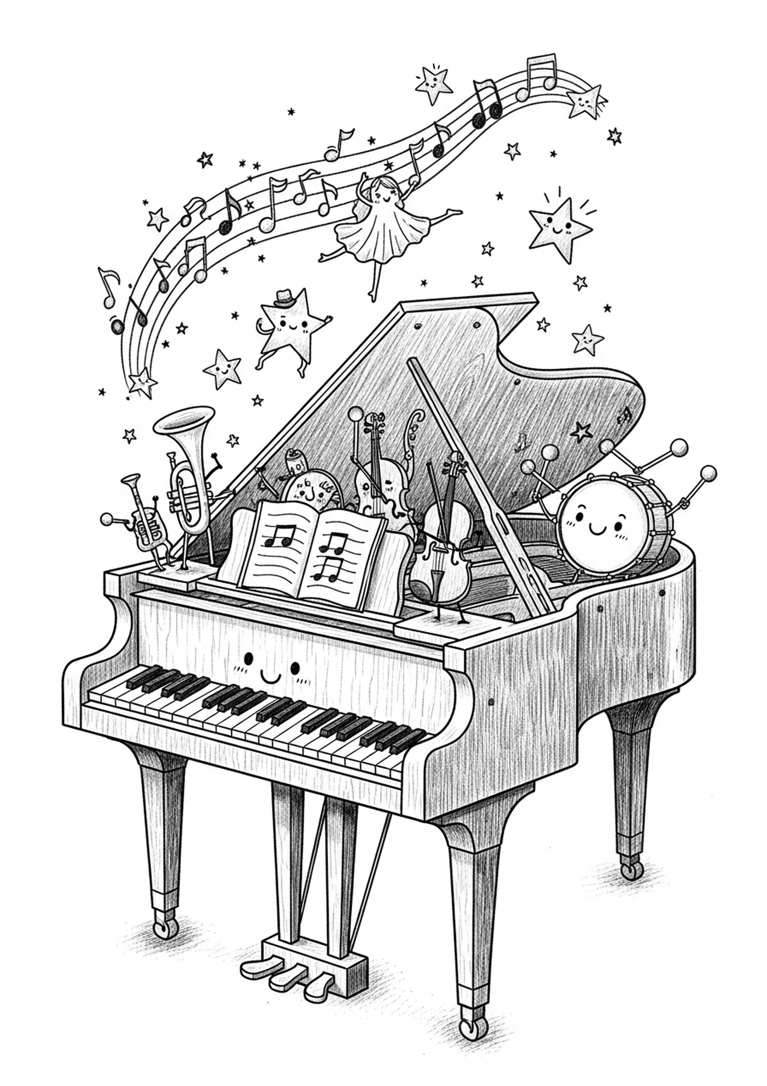 Coloriage piano a queue a imprimer, dessin au trait simple pour enfants