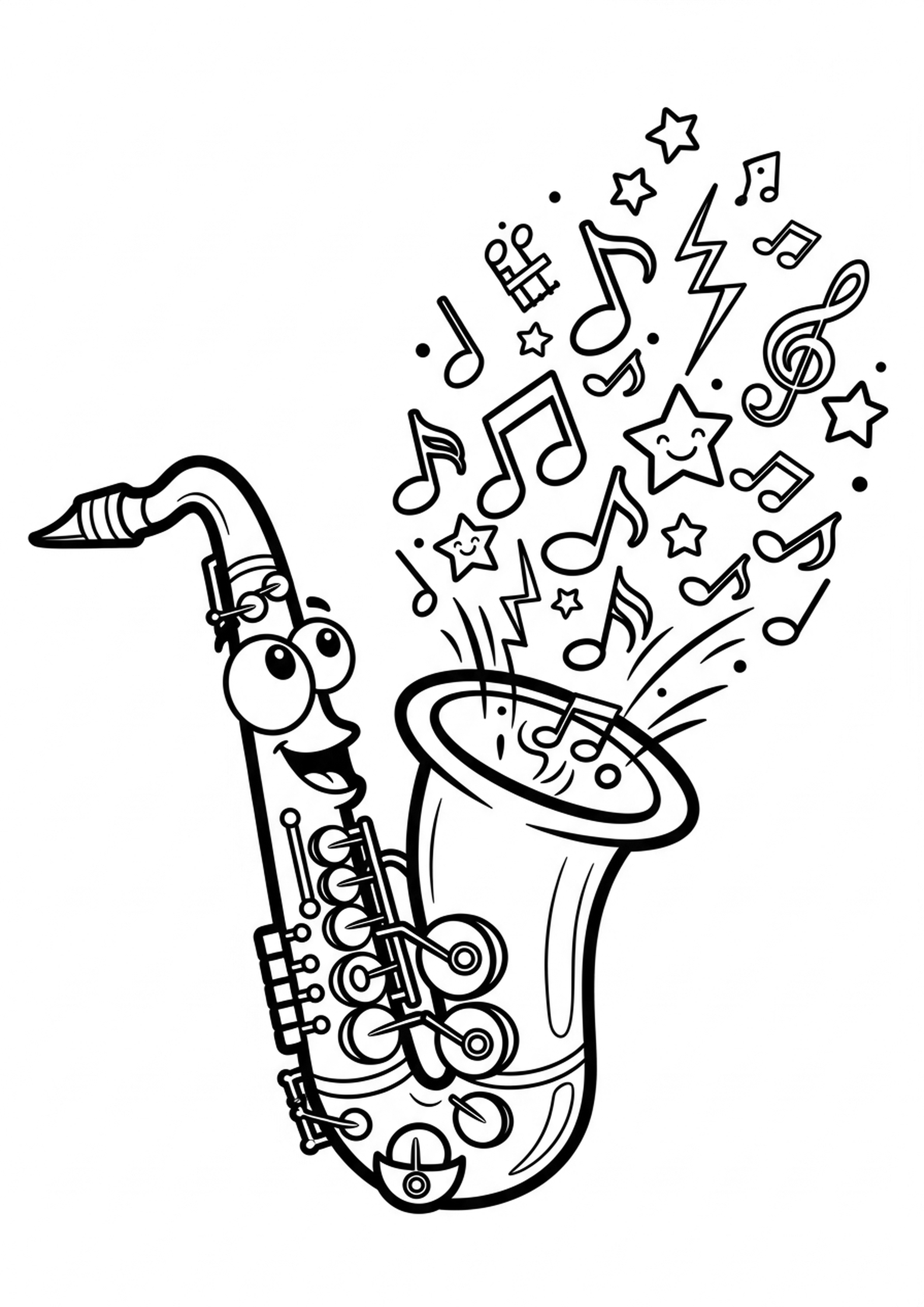 Coloriage saxophone a imprimer, dessin au trait simple pour enfants