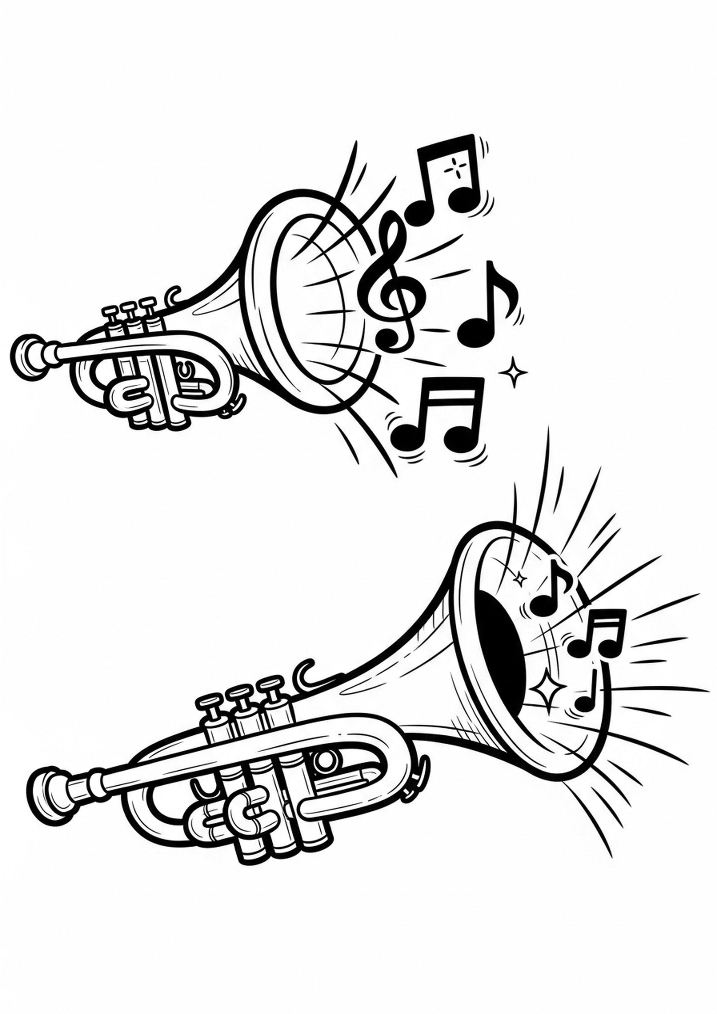 Coloriage trompette de jazz a imprimer, dessin au trait simple pour enfants