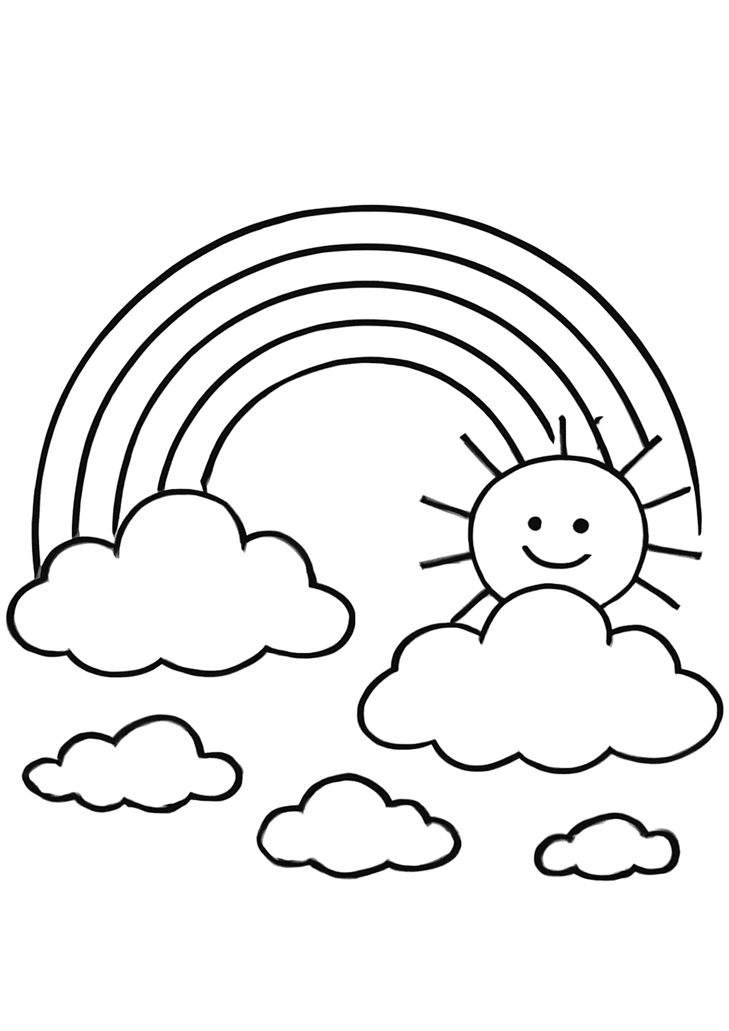 Coloriage arc-en-ciel colore a imprimer, dessin au trait simple pour enfants
