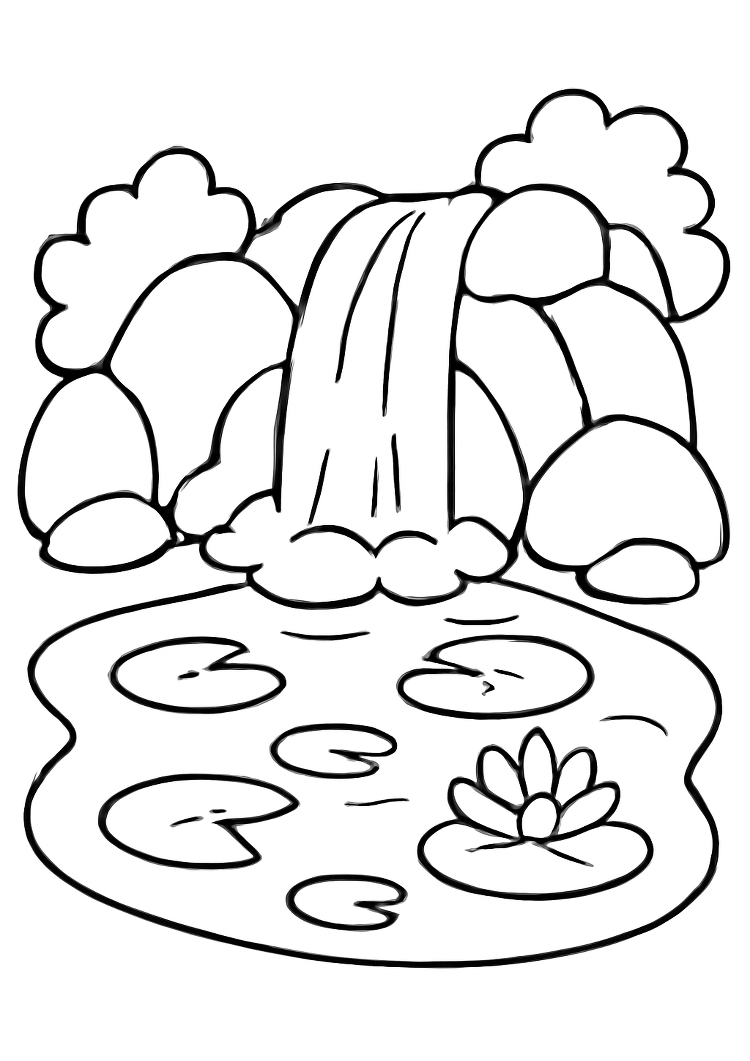 Coloriage belle cascade a imprimer, dessin au trait simple pour enfants
