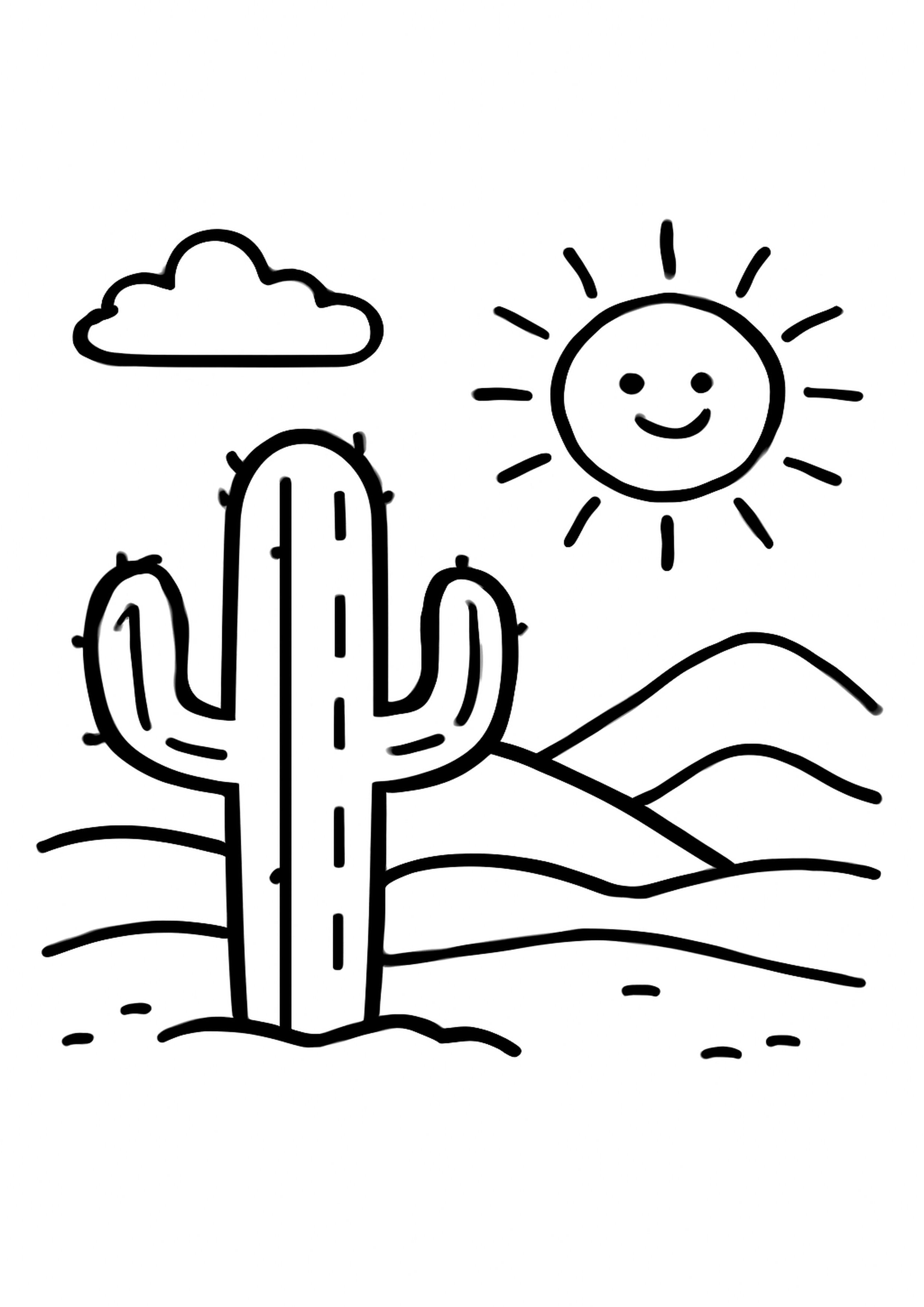 Coloriage desert chaud a imprimer, dessin au trait simple pour enfants