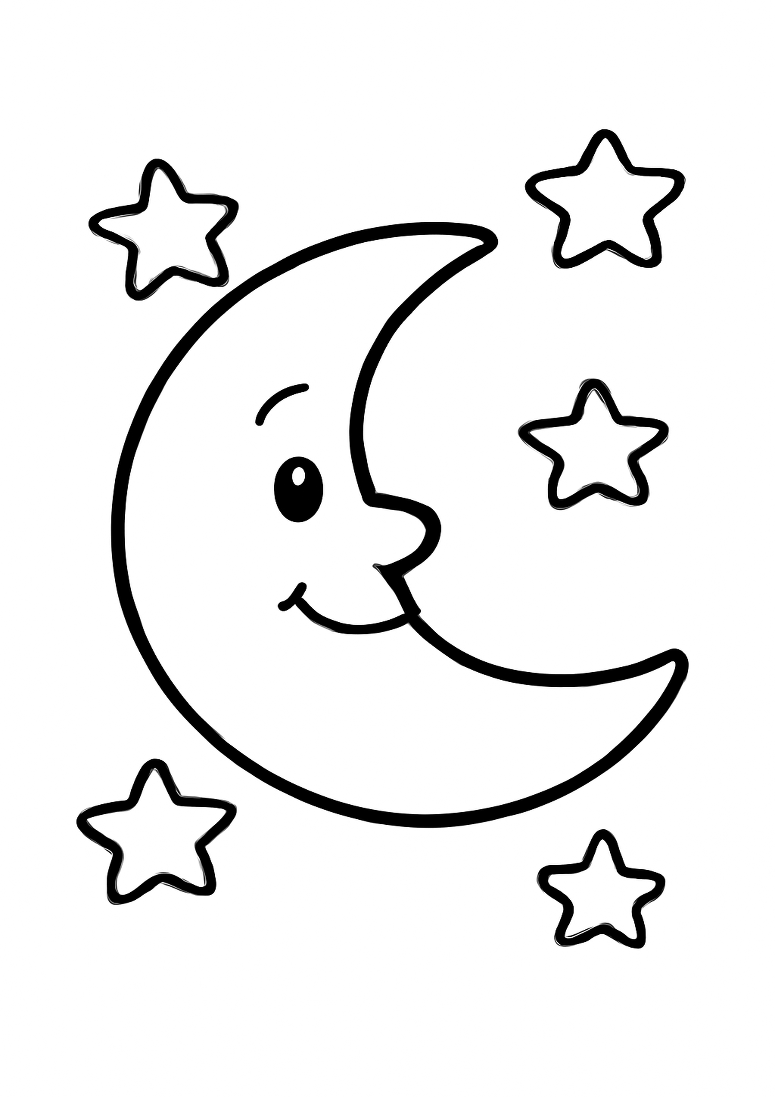 Coloriage belle lune a imprimer, dessin au trait simple pour enfants