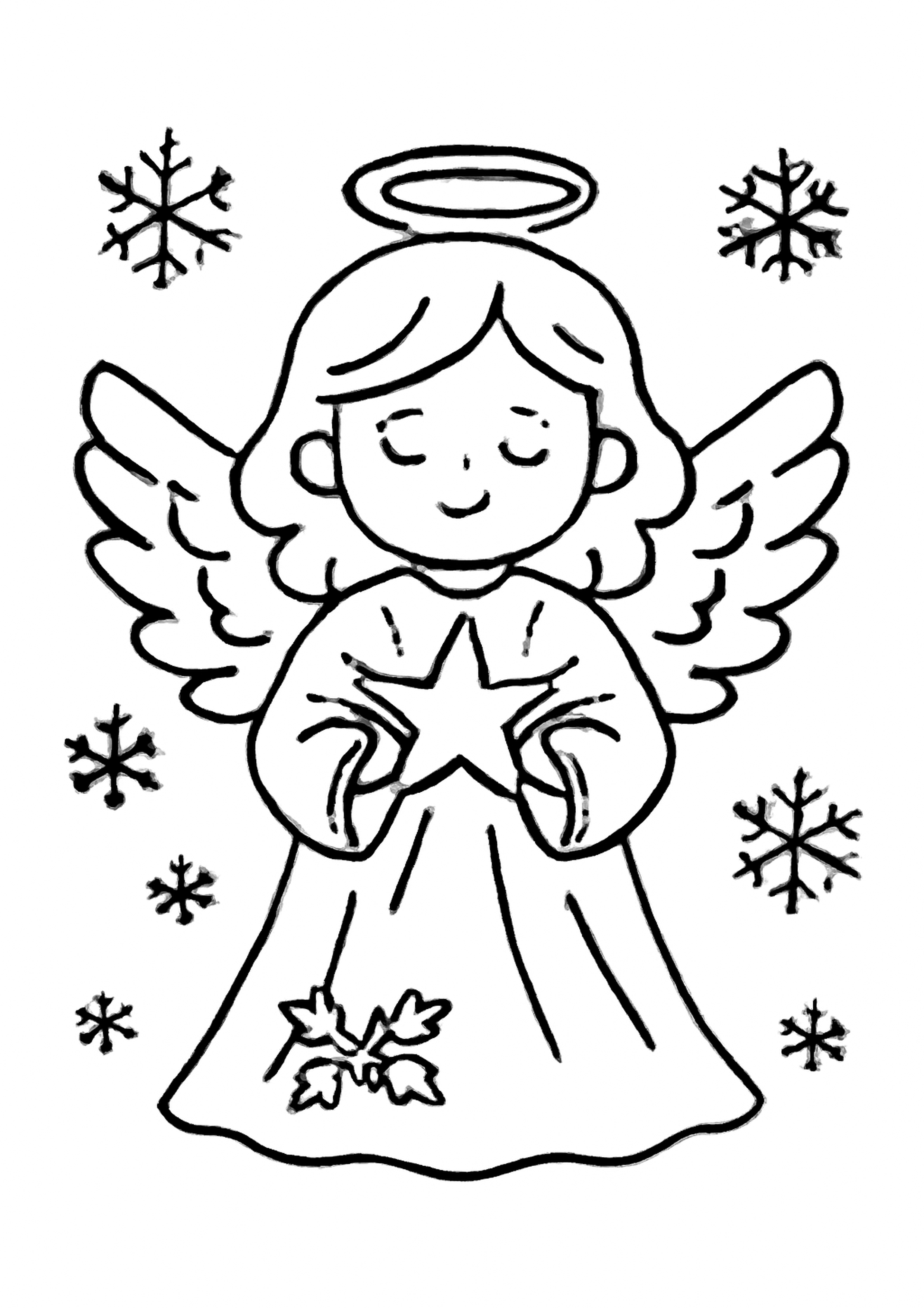 Coloriage ange de noel a imprimer, dessin au trait simple pour enfants