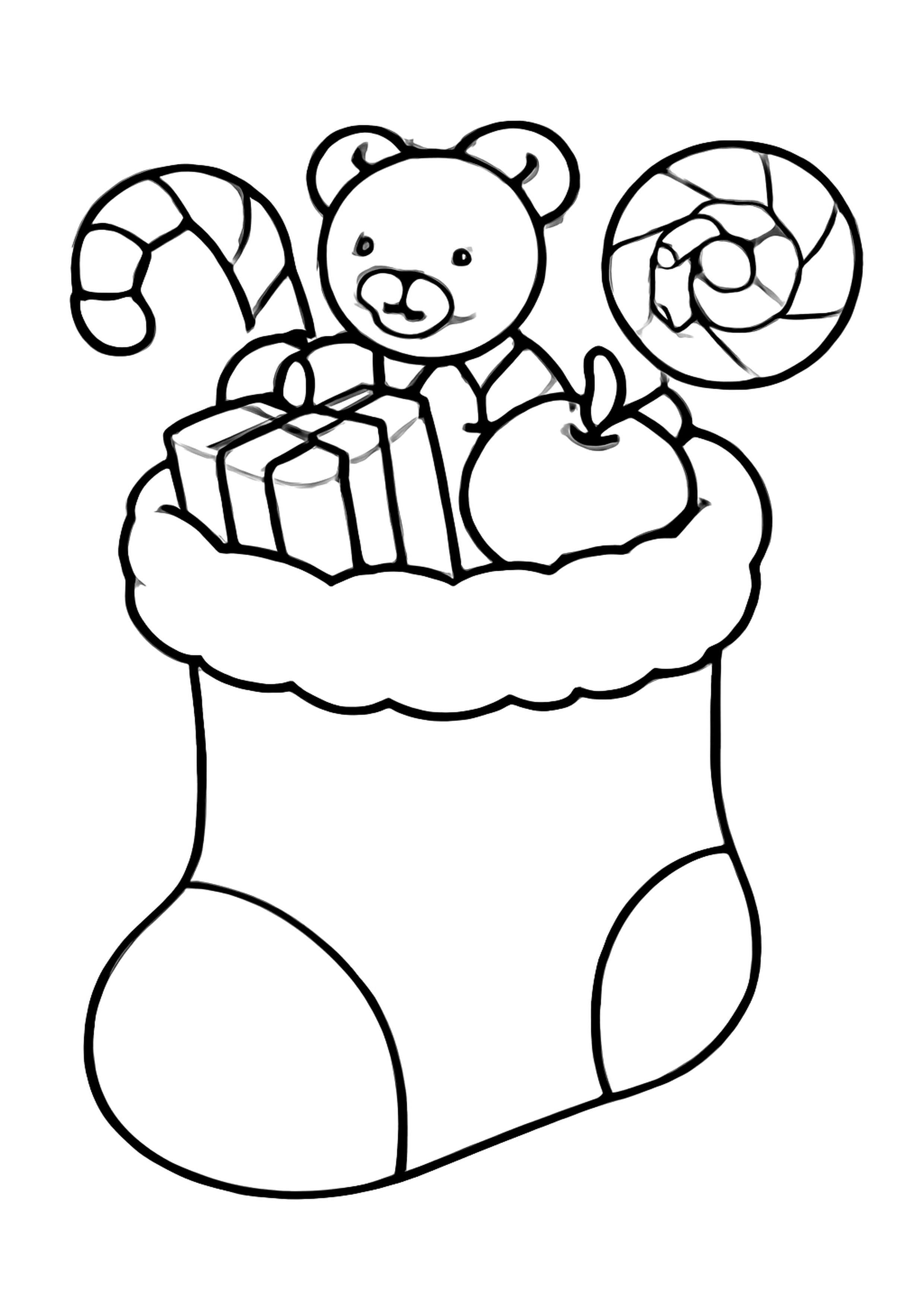 Coloriage bas de noel rempli a imprimer, dessin au trait simple pour enfants