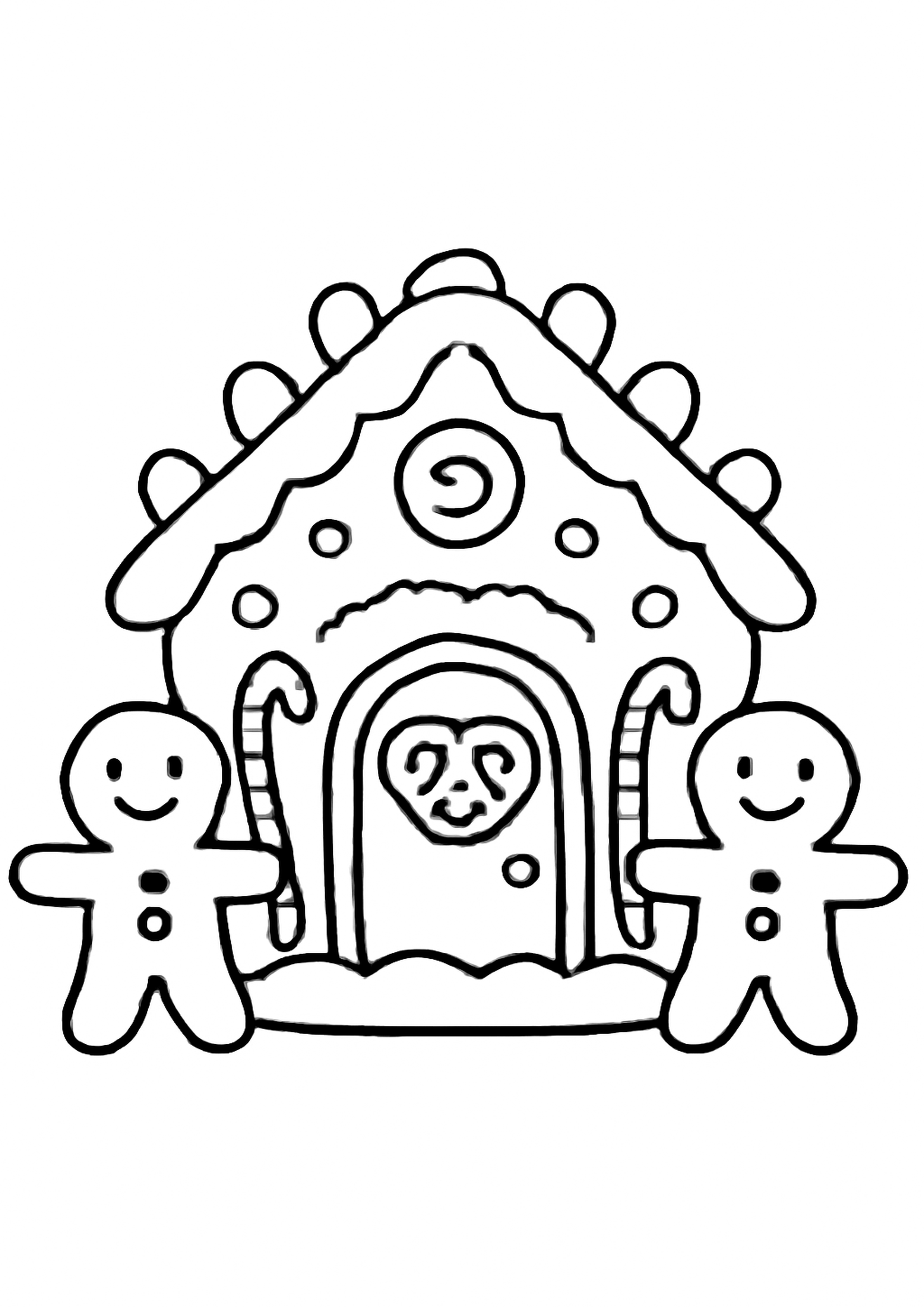 Coloriage maison en pain d epices a imprimer, dessin au trait simple pour enfants