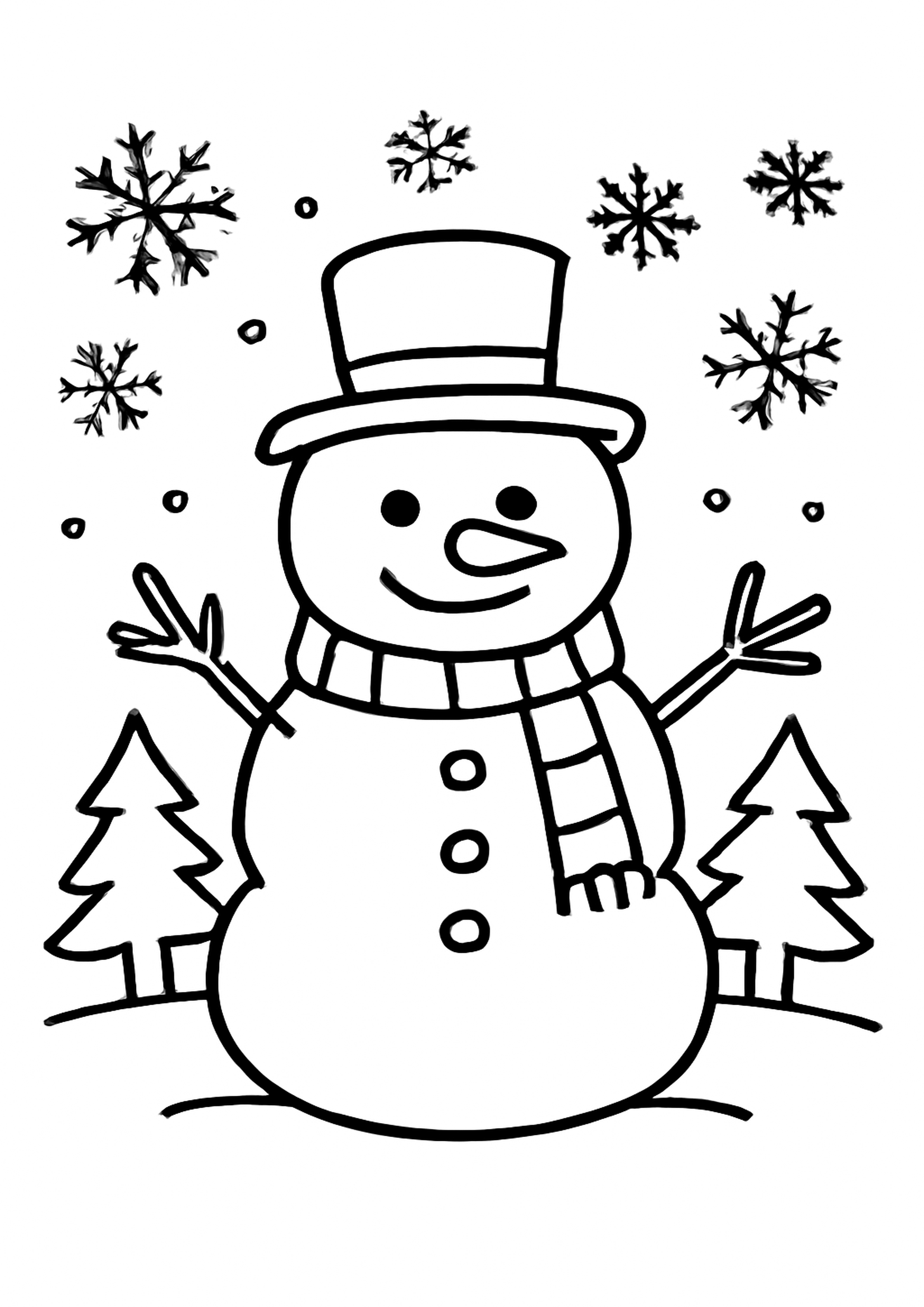 Coloriage bonhomme de neige a imprimer, dessin au trait simple pour enfants
