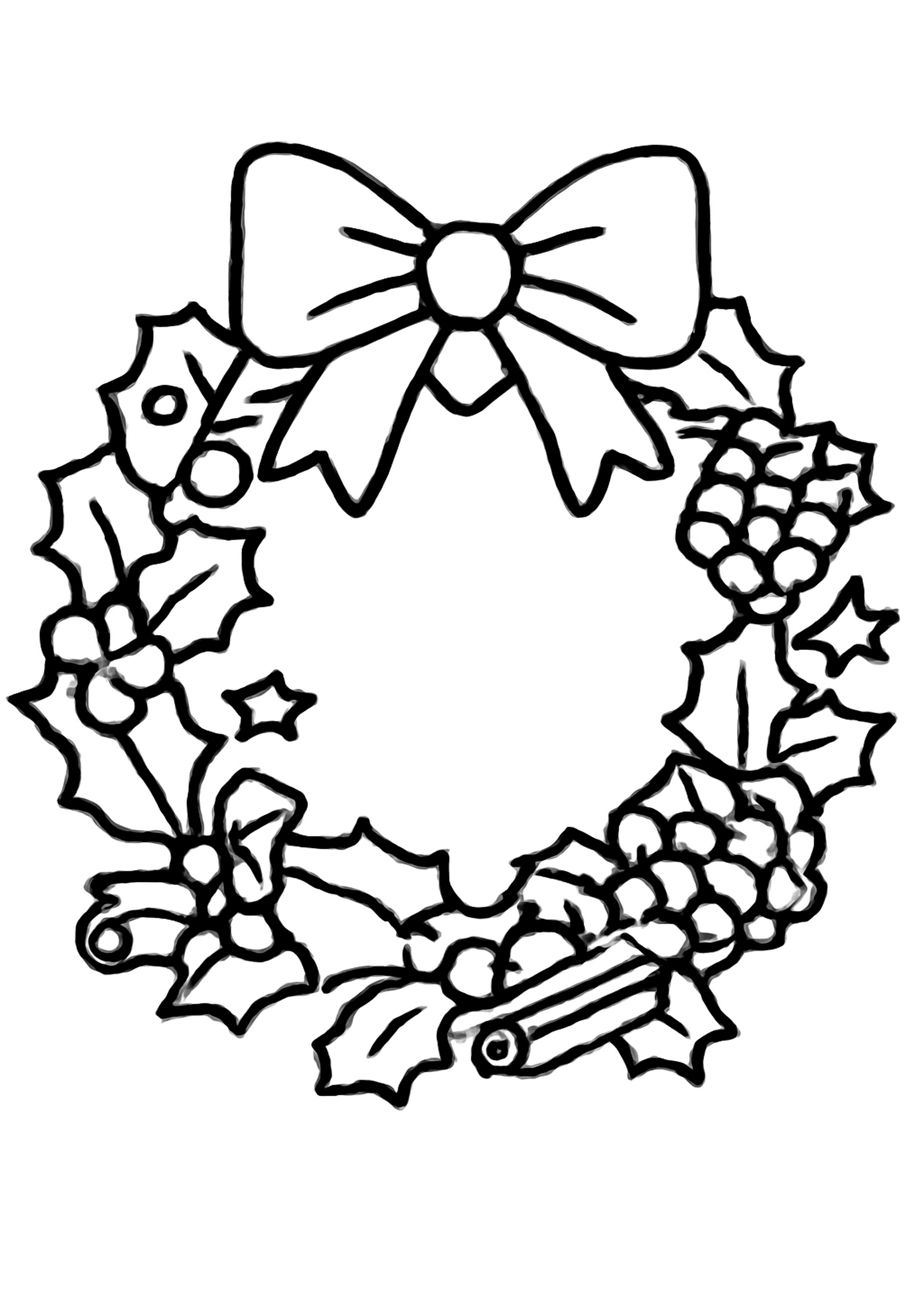 Coloriage couronne de noel a imprimer, dessin au trait simple pour enfants