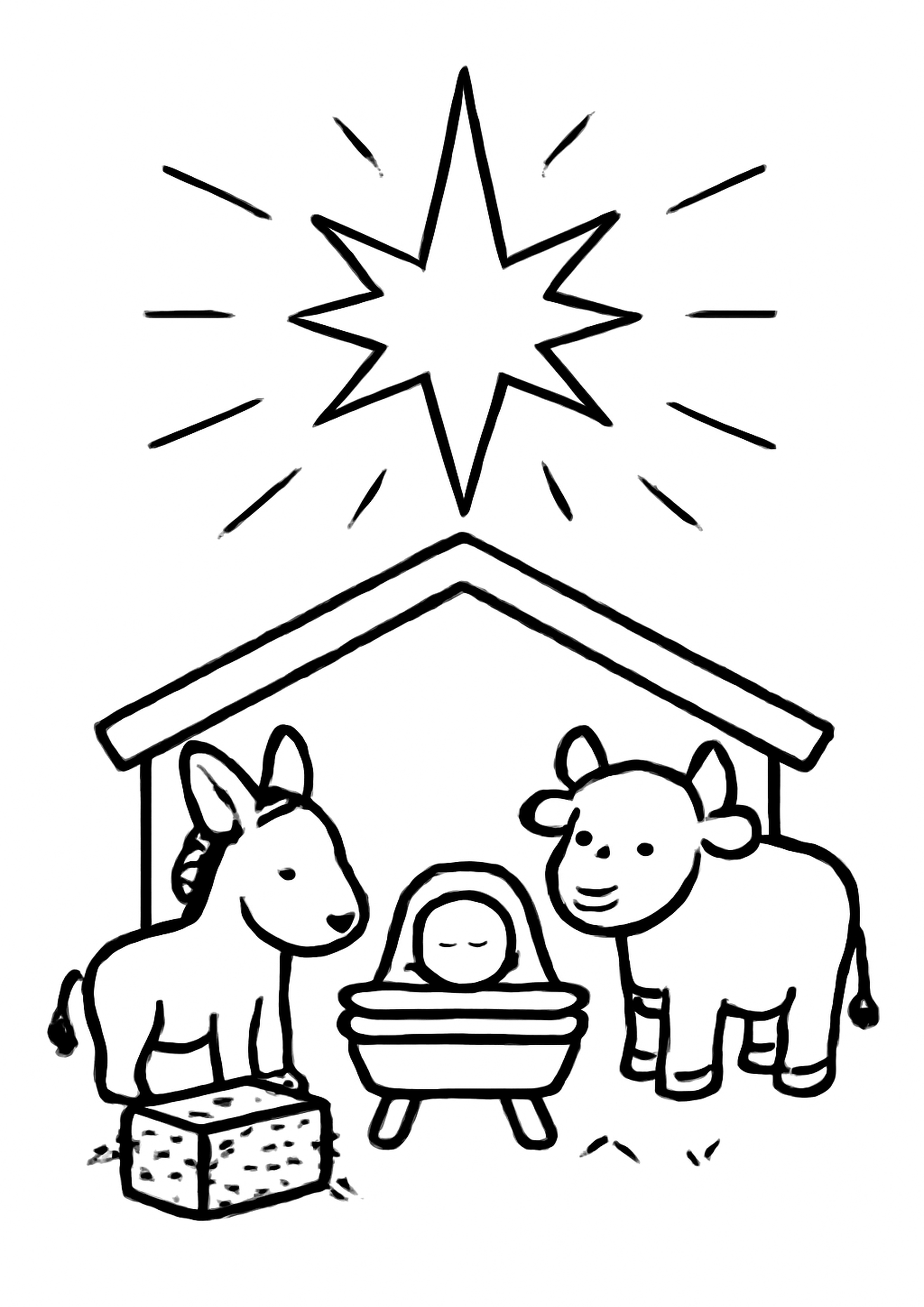 Coloriage etoile de bethleem a imprimer, dessin au trait simple pour enfants
