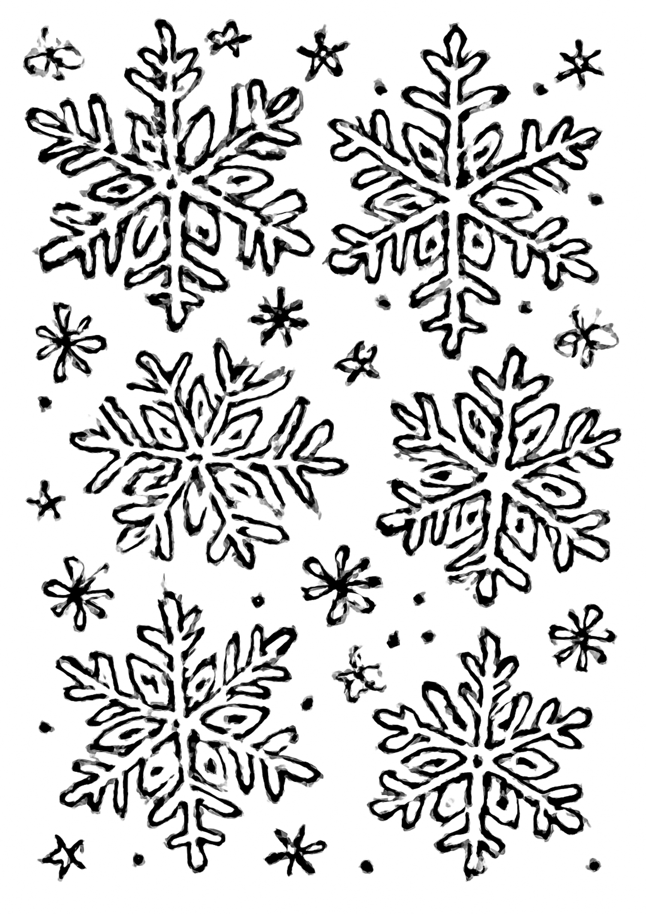 Coloriage flocons de neige a imprimer, dessin au trait simple pour enfants