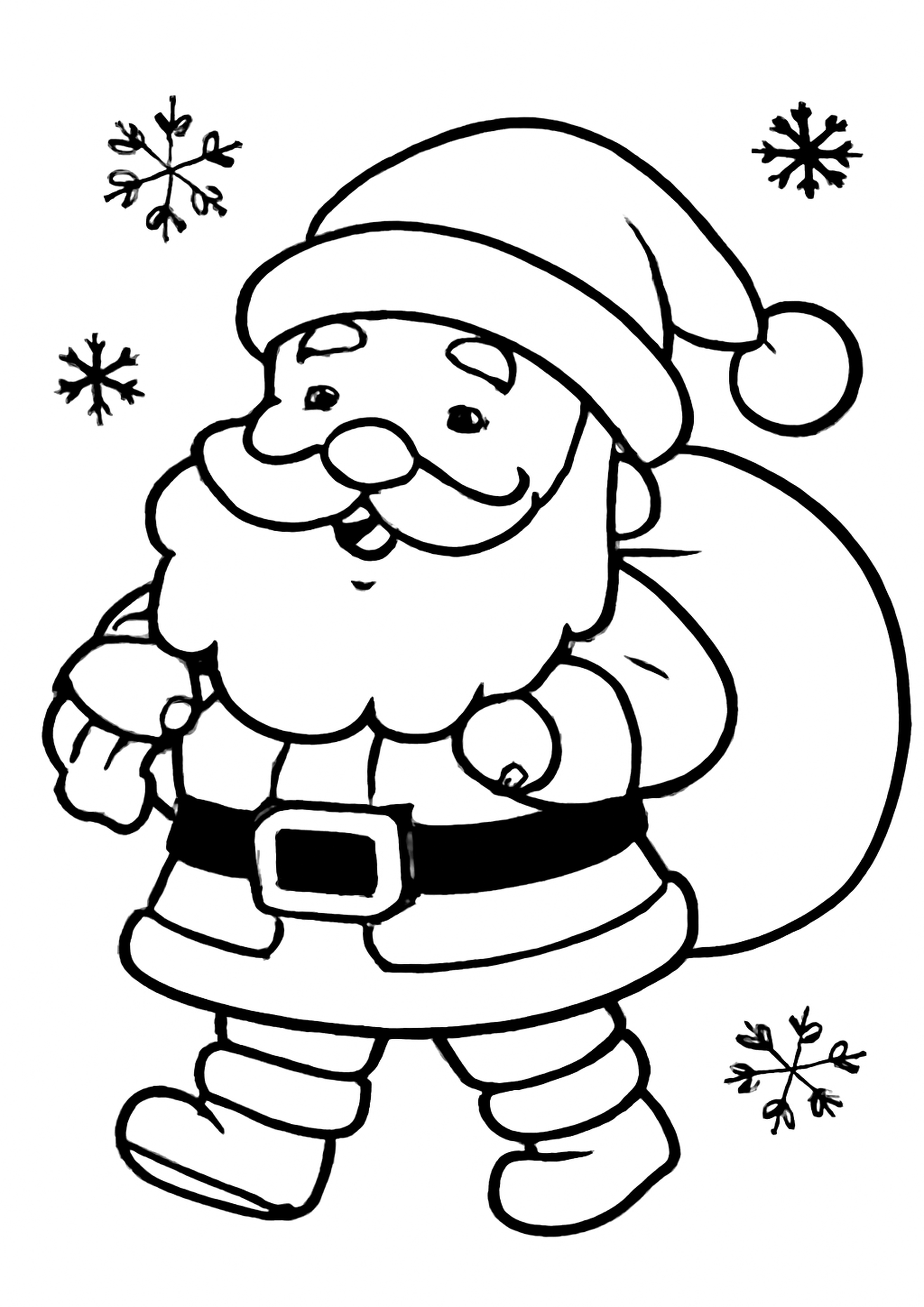 Coloriage pere noel avec cadeaux a imprimer, dessin au trait simple pour enfants