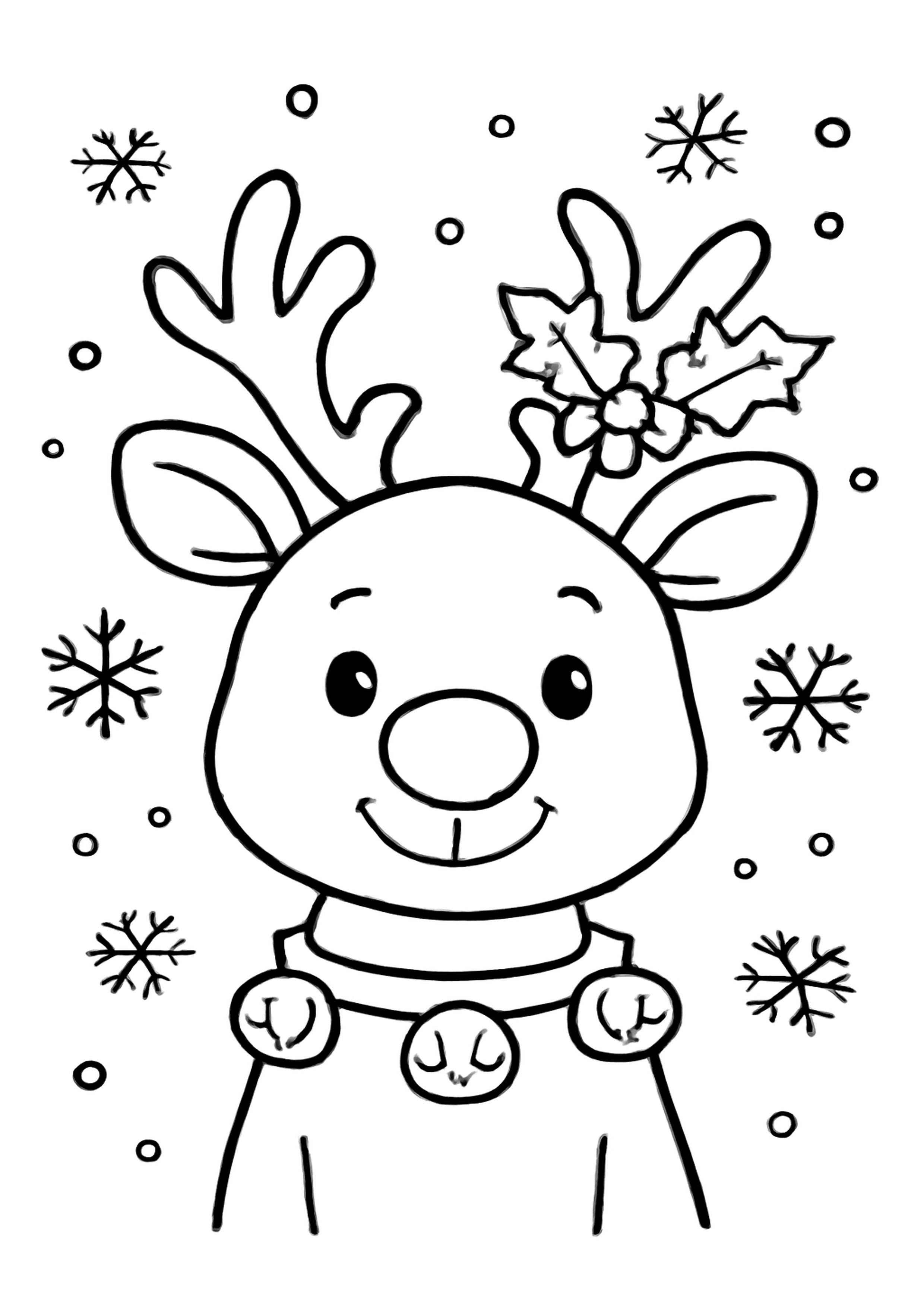 Coloriage renne rudolf a imprimer, dessin au trait simple pour enfants