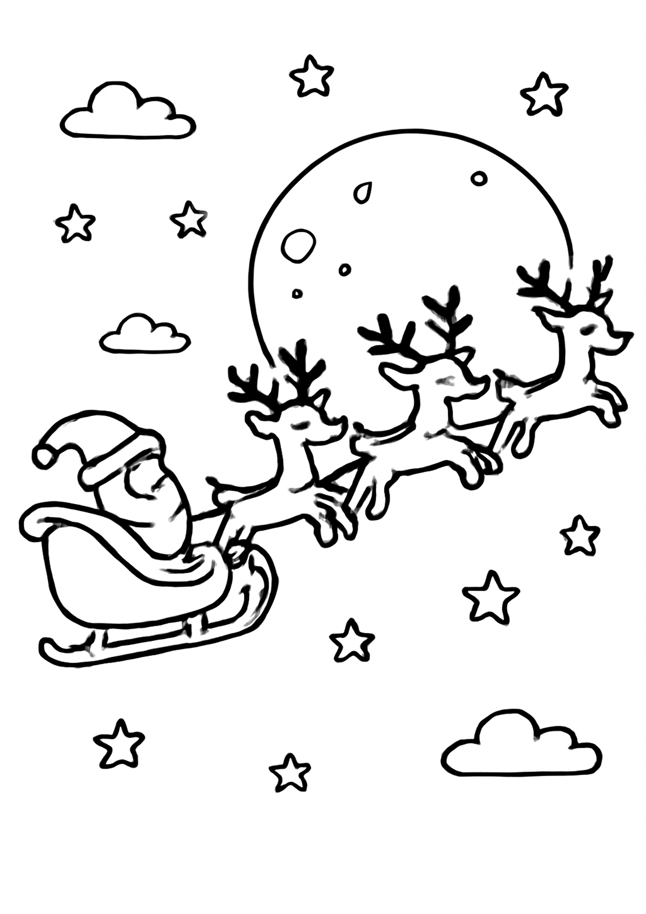 Coloriage traineau du pere noel a imprimer, dessin au trait simple pour enfants