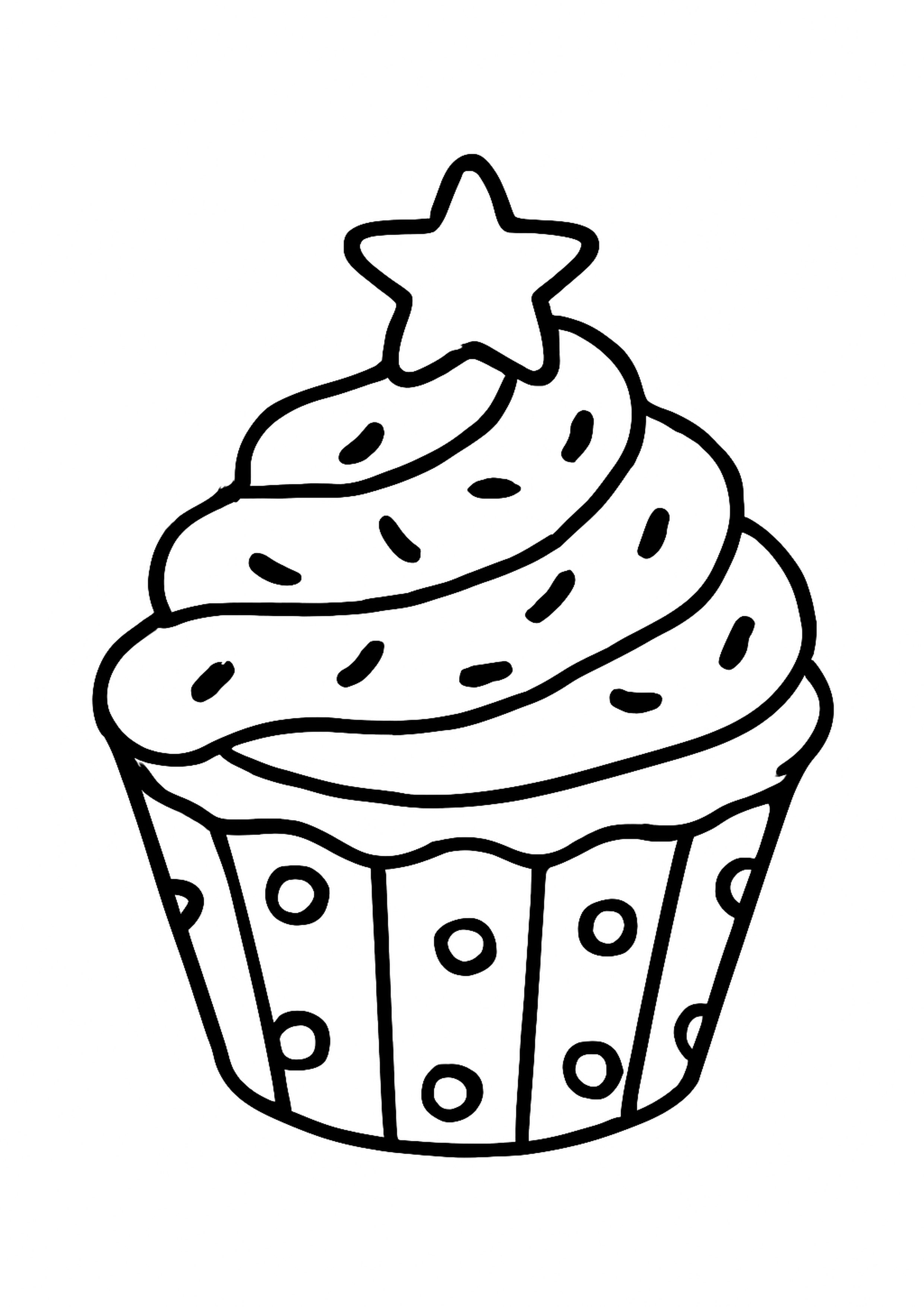 Coloriage cupcake decoratif a imprimer, dessin au trait simple pour enfants