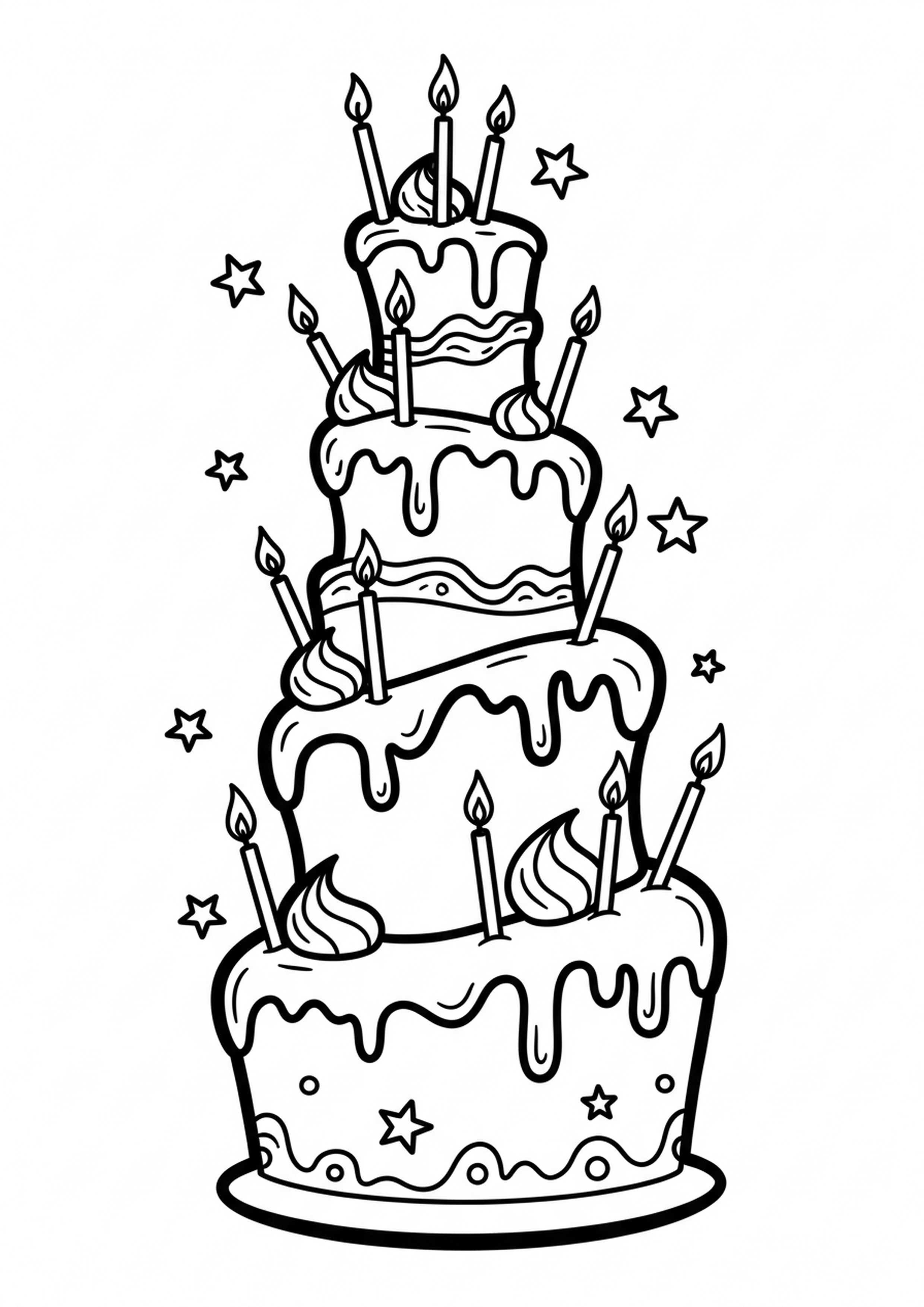 Coloriage gateau d'anniversaire a imprimer, dessin au trait simple pour enfants